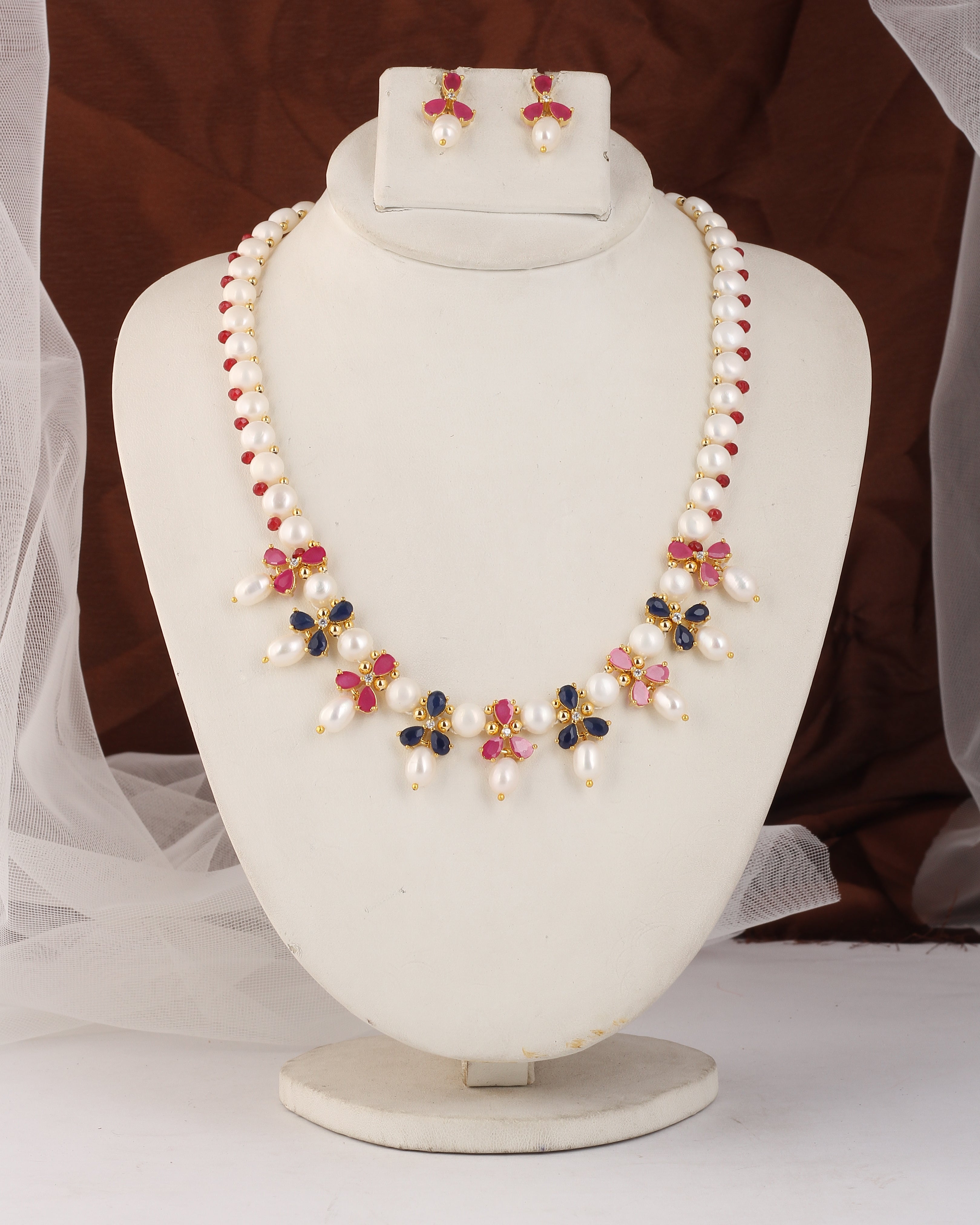 Authentic Real Natural Fresh water Button Pearl Set – With Certificate (D.No ADPRLS2490)