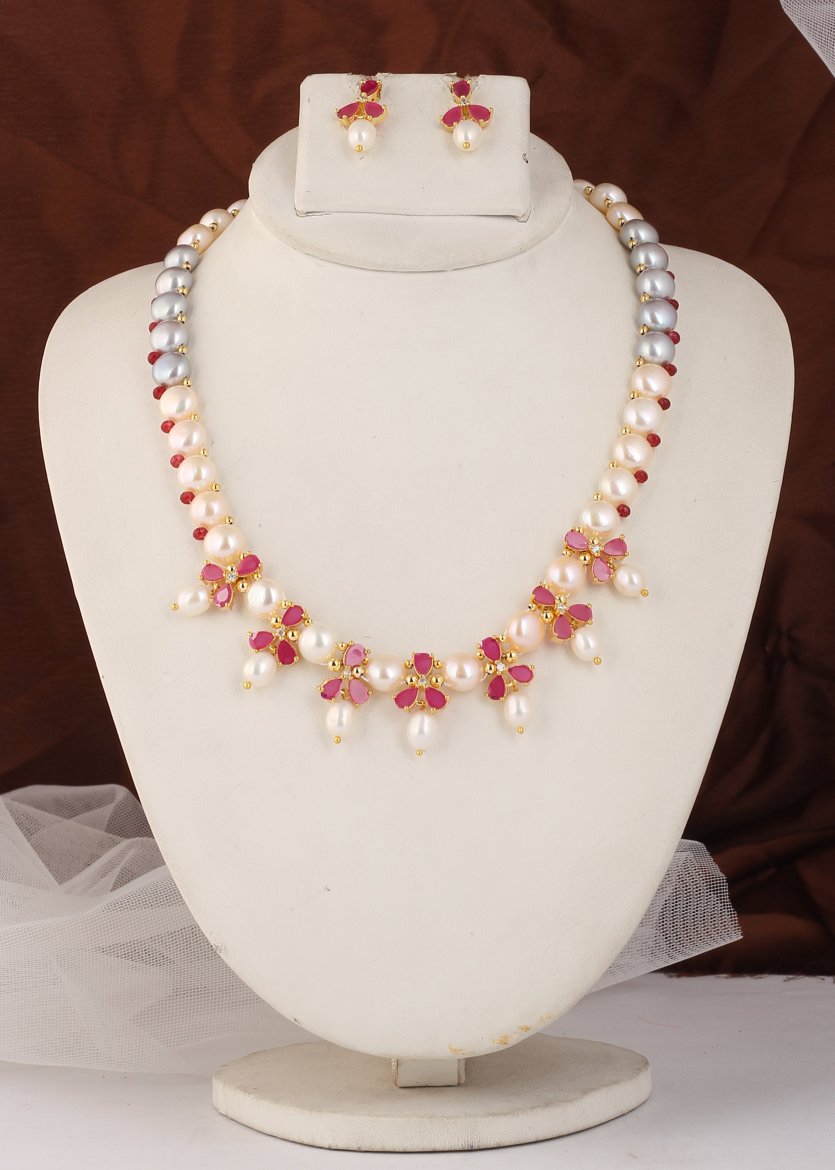 Authentic Real Natural Fresh water Button Pearl Set – With Certificate (D.No ADPRLS2496)