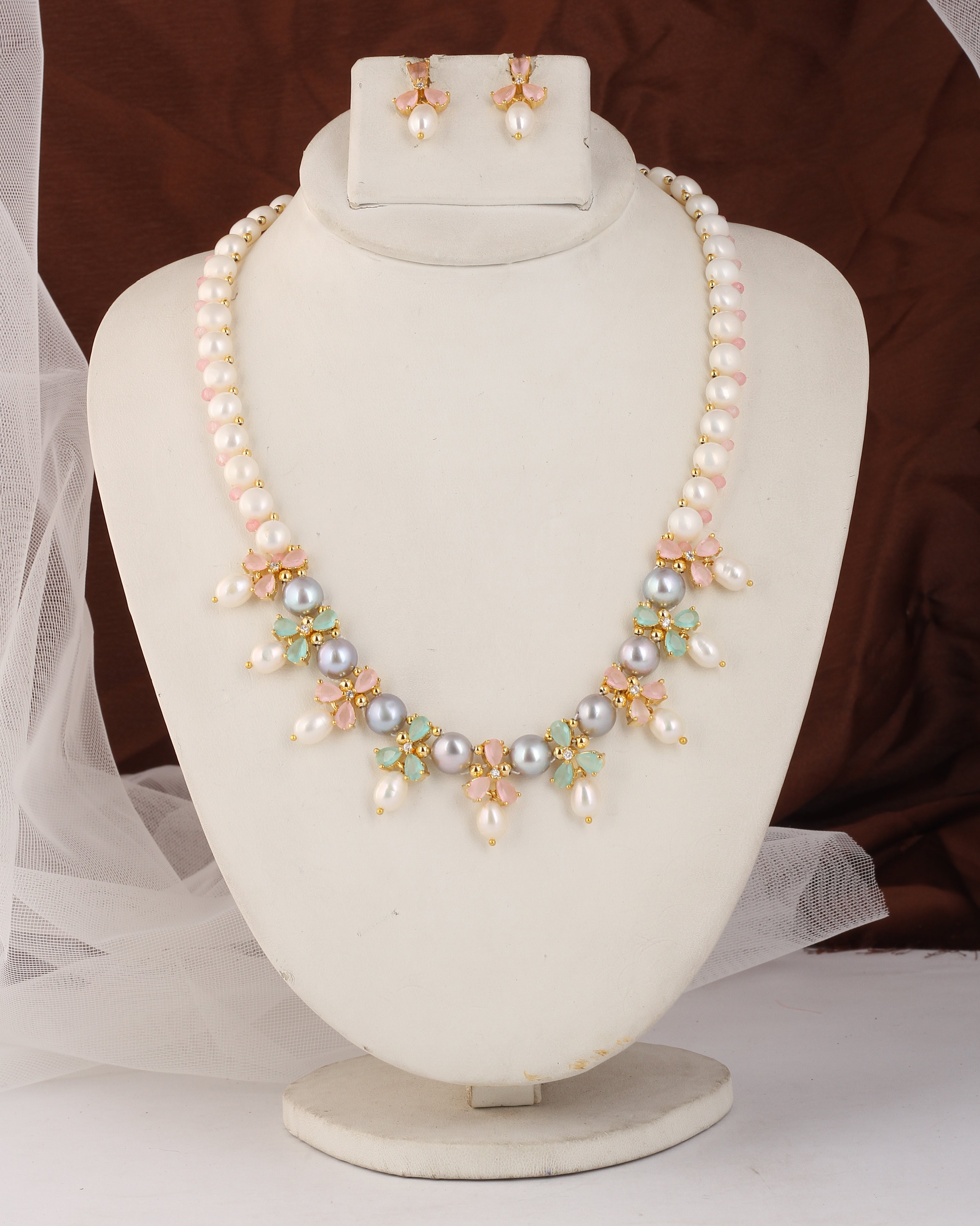 Authentic Real Natural Fresh water Button Pearl Set – With Certificate (D.No ADPRLS2498)
