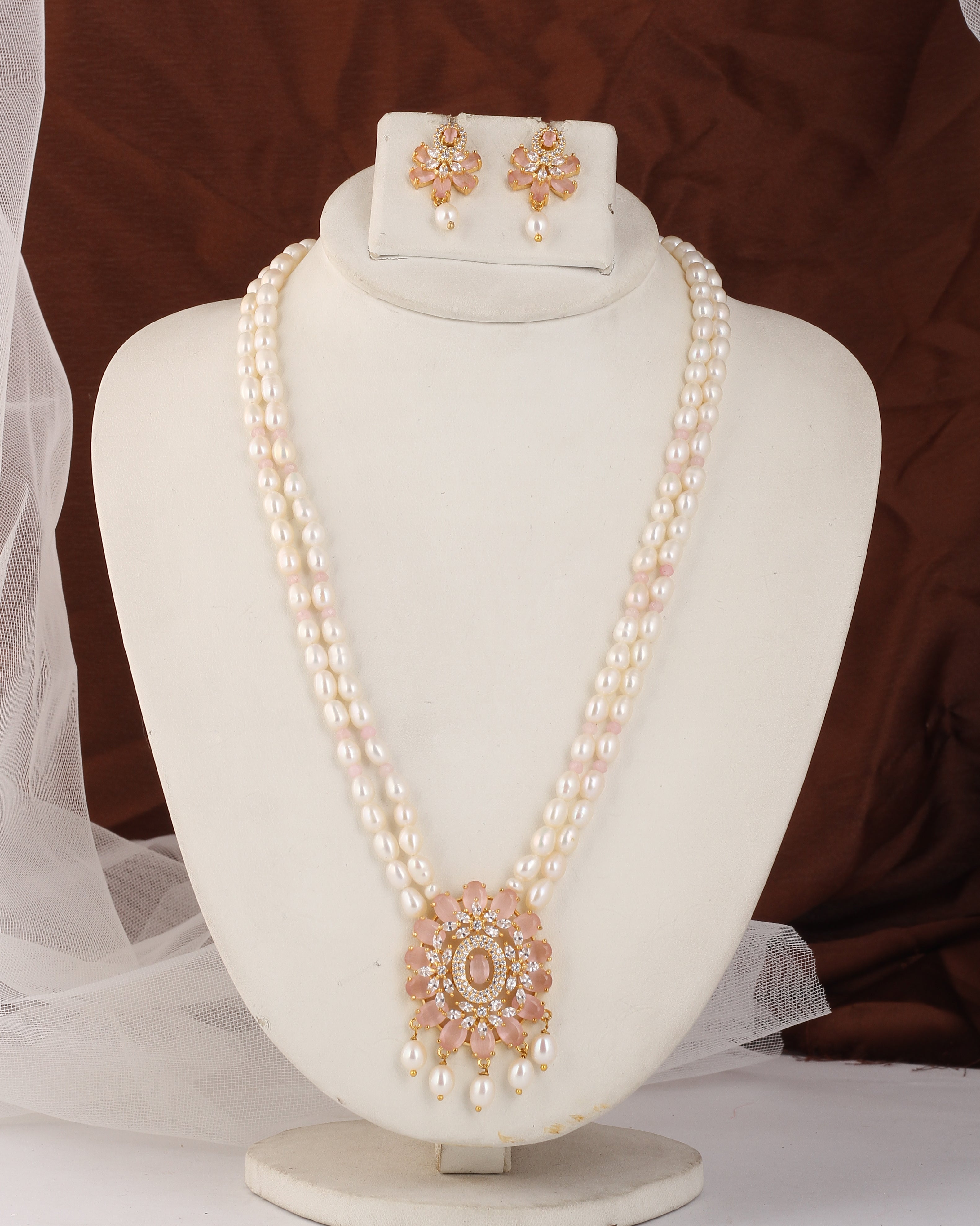 Real Natural Fresh Water Double Line Pearl Set For Women With Certificate(D.No ADPRLS2526)