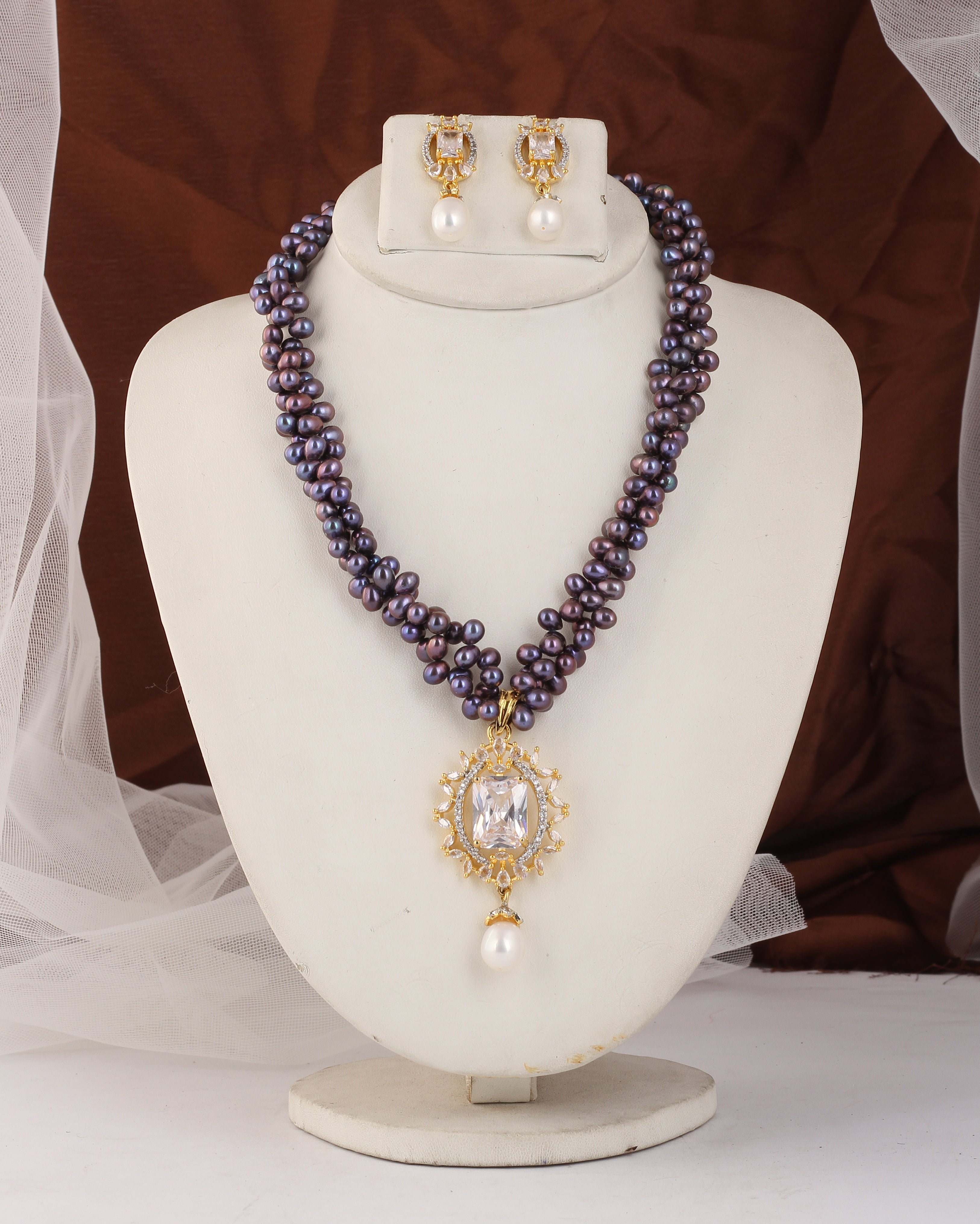 Authentic Real Natural Fresh Water Pearl Set For Women With Certificate(D.No ADPRLS2541)