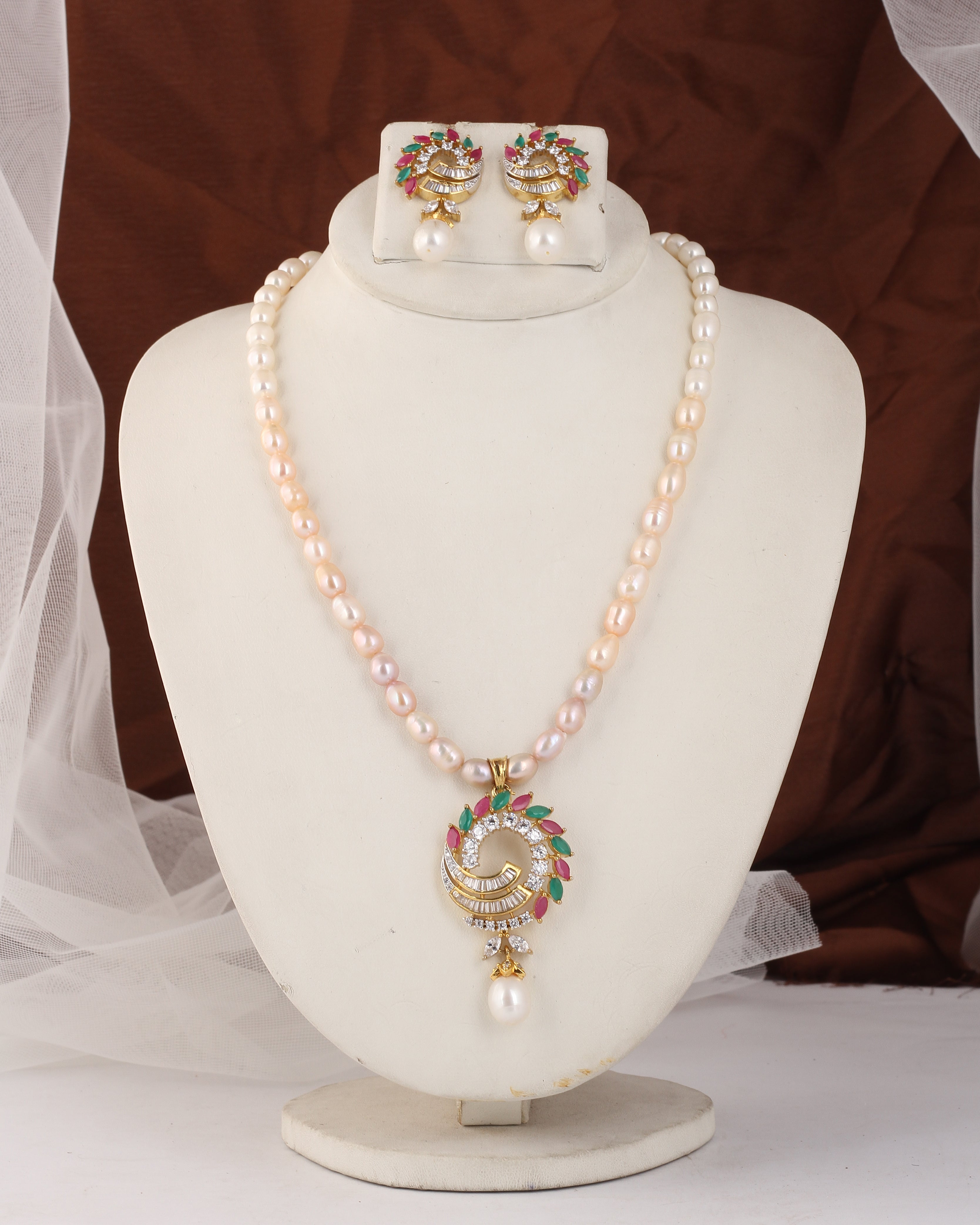 Authentic Real Natural Fresh Water Pearl Set For Women With Certificate(D.No ADPRLS2549)
