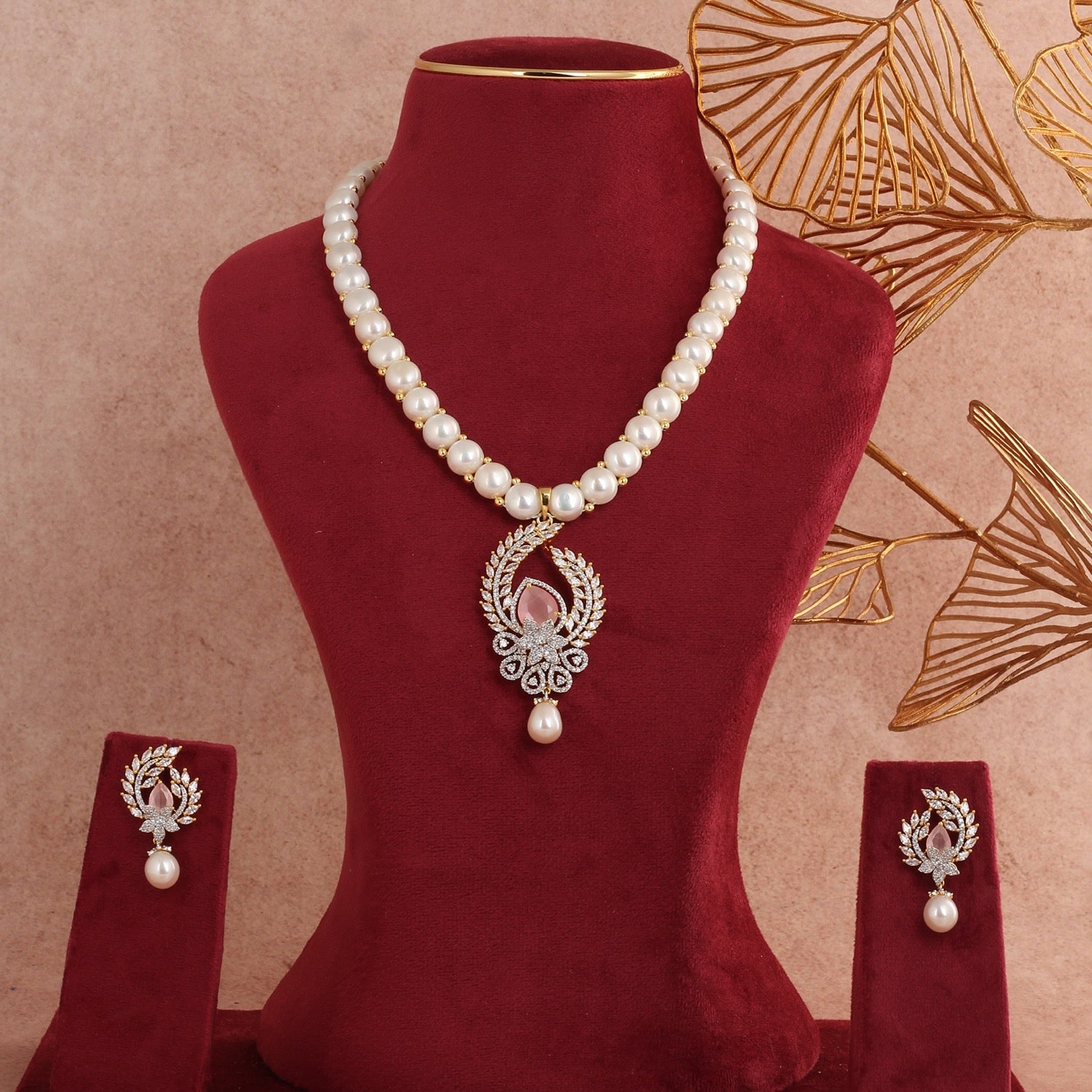 Hand crafted Natural Freshwater Button Pearl Jewelry Set With Certificate(D.No ADPRLS2726)