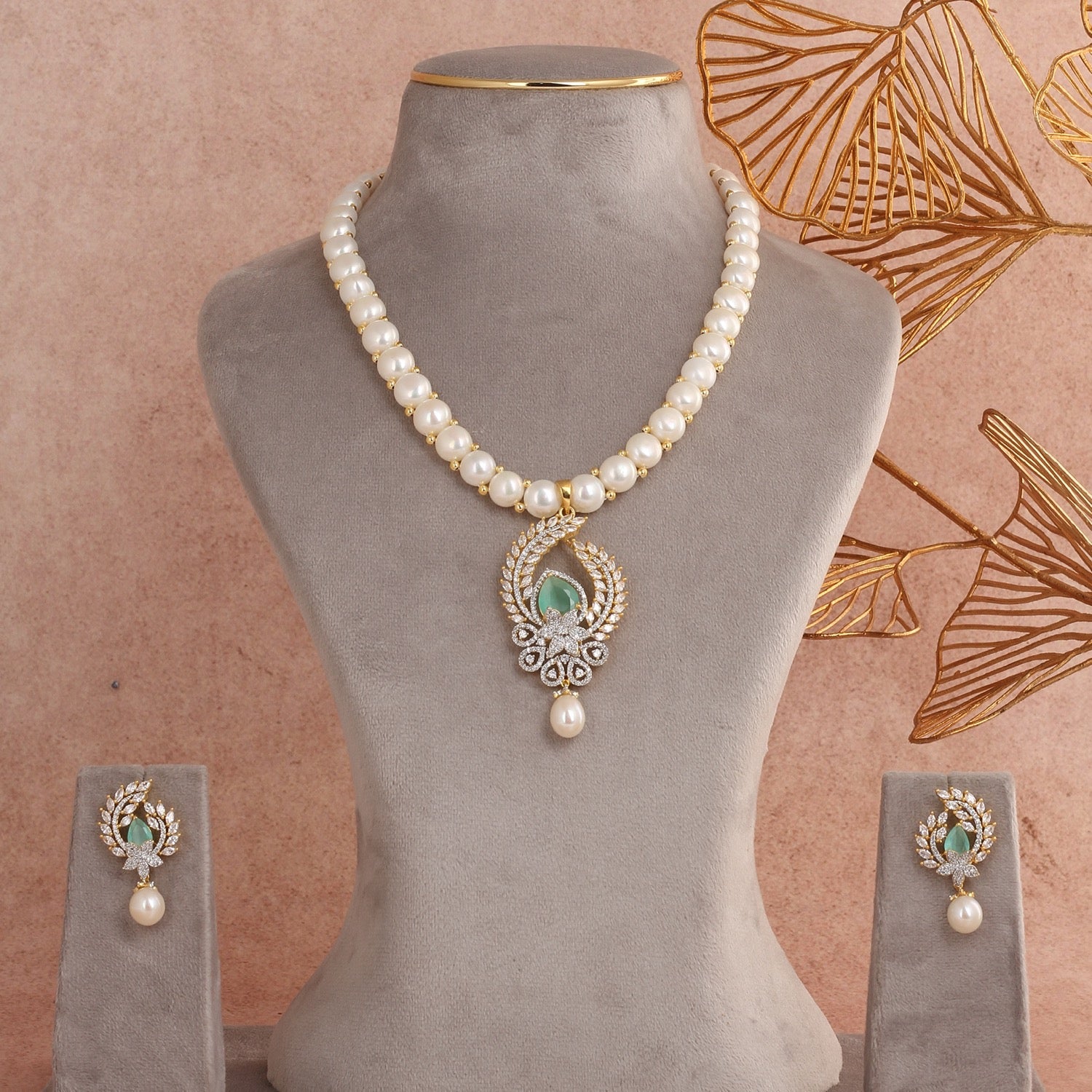 Hand crafted Natural Freshwater Button Pearl Jewelry Set With Certificate(D.No ADPRLS2727)