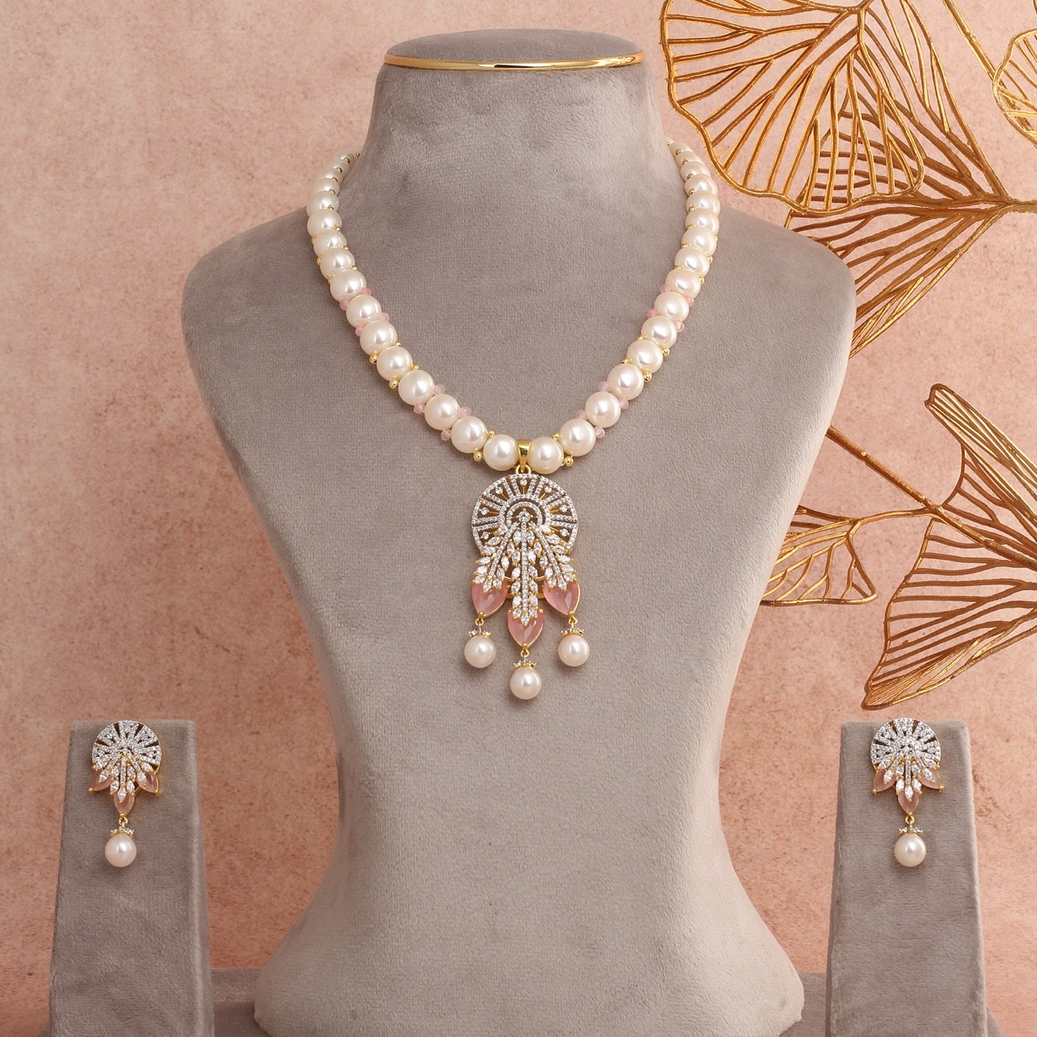 Certified Natural Freshwater Button Pearl Jewelry Set With Certificate(D.No ADPRLS2733)