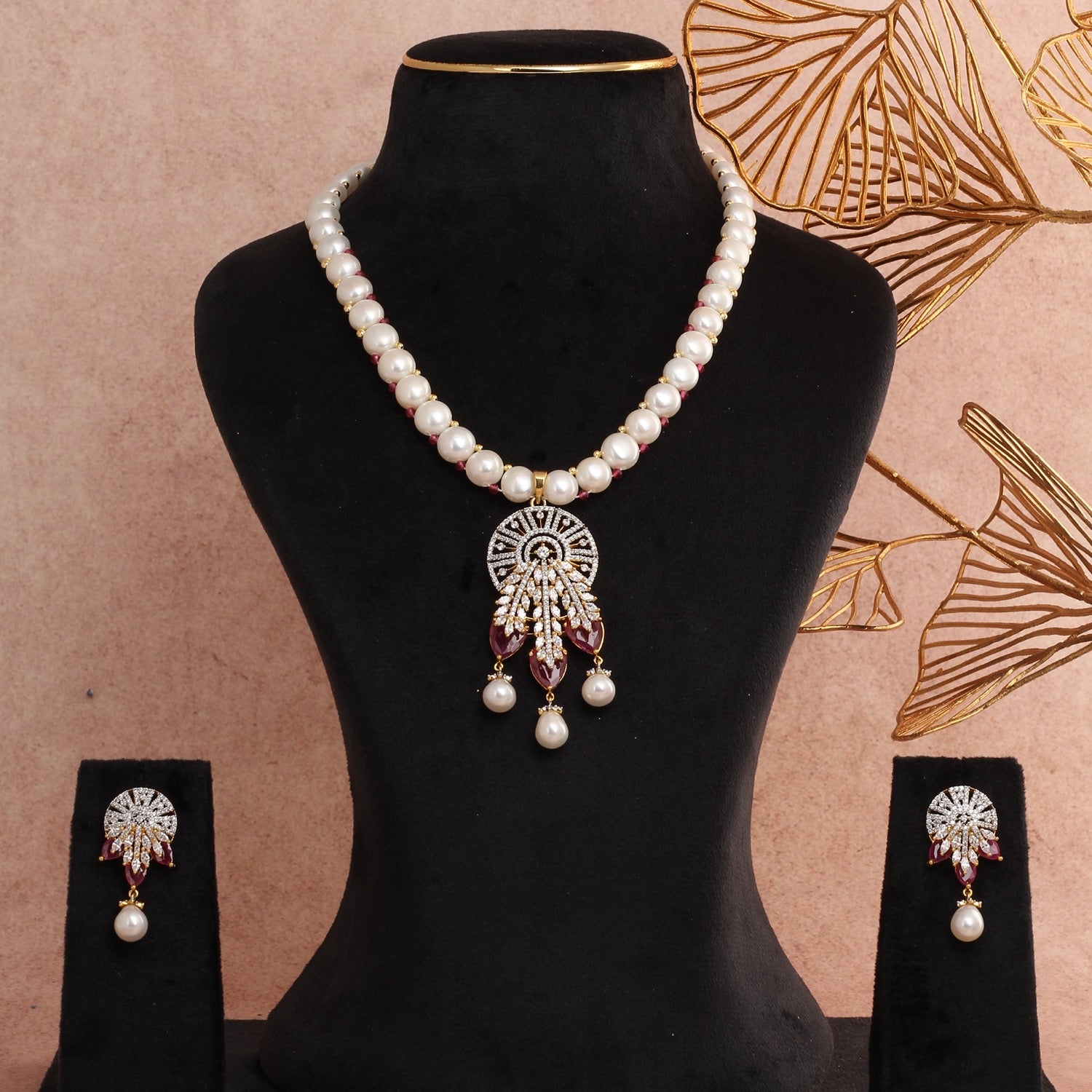 Certified Natural Freshwater Button Pearl Jewelry Set With Certificate(D.No ADPRLS2735)