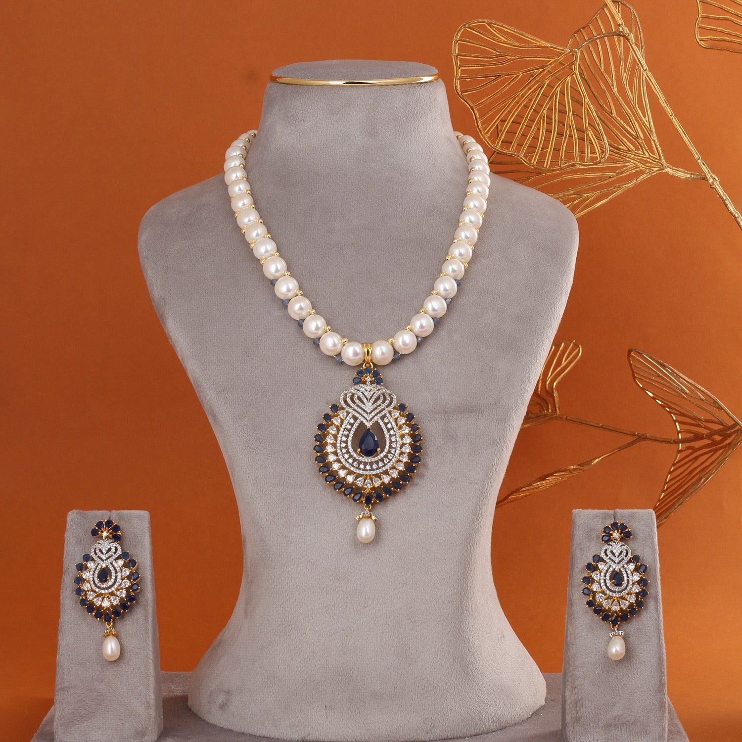 Genuine Natural Freshwater Button Pearl Jewelry Set With Certificate(D.No ADPRLS2759)