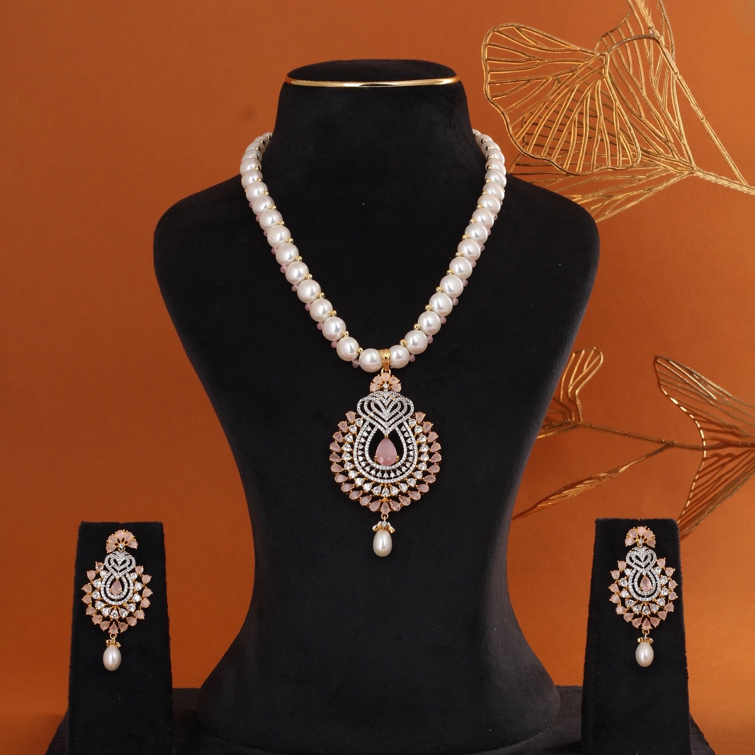 Genuine Natural Freshwater Button Pearl Jewelry Set With Certificate(D.No ADPRLS2760)