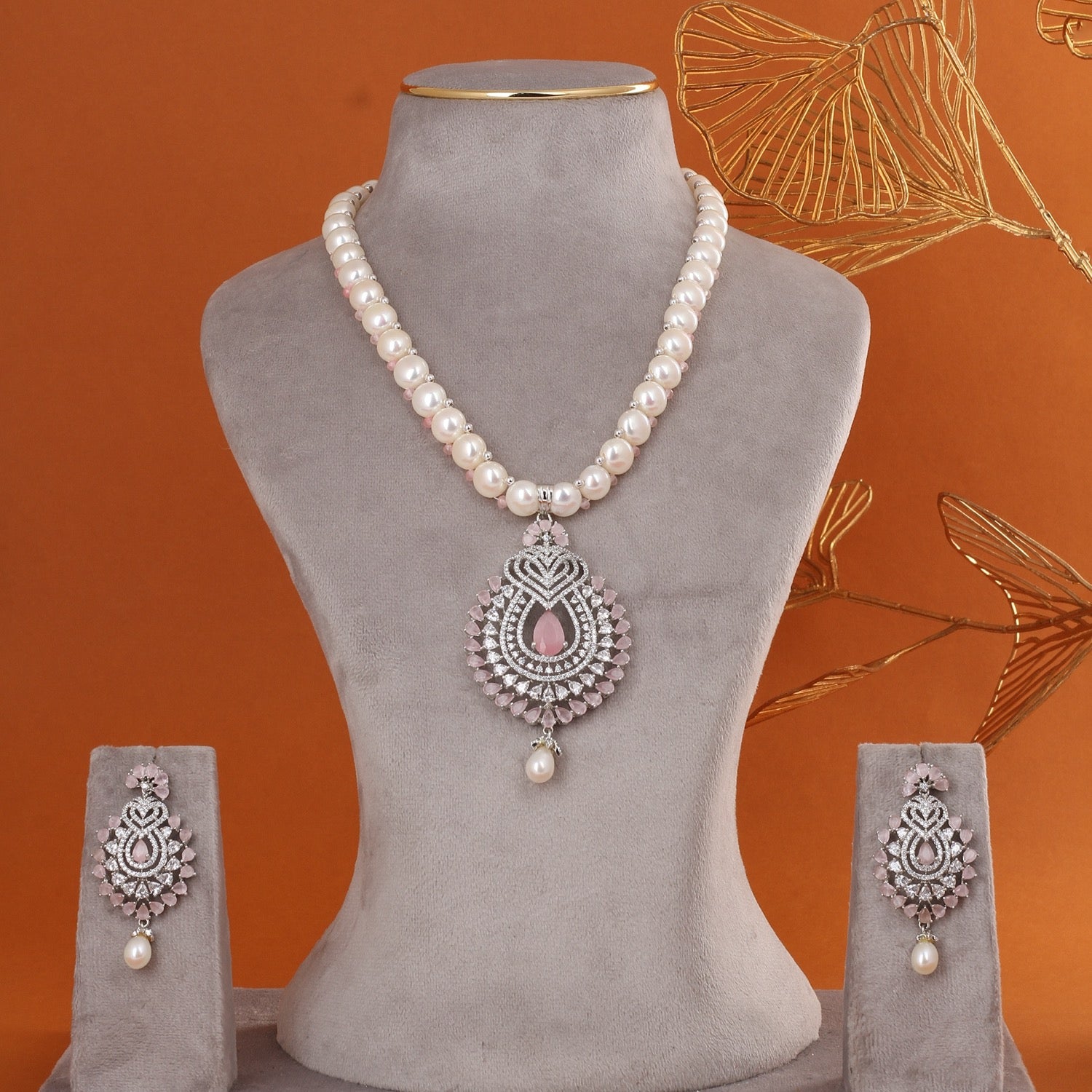 Genuine Natural Freshwater Button Pearl Jewelry Set With Certificate(D.No ADPRLS2762)