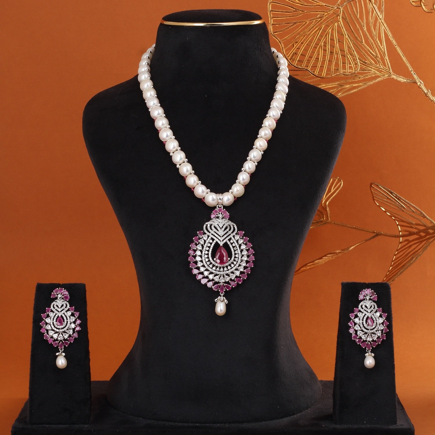Genuine Natural Freshwater Button Pearl Jewelry Set With Certificate(D.No ADPRLS2764)