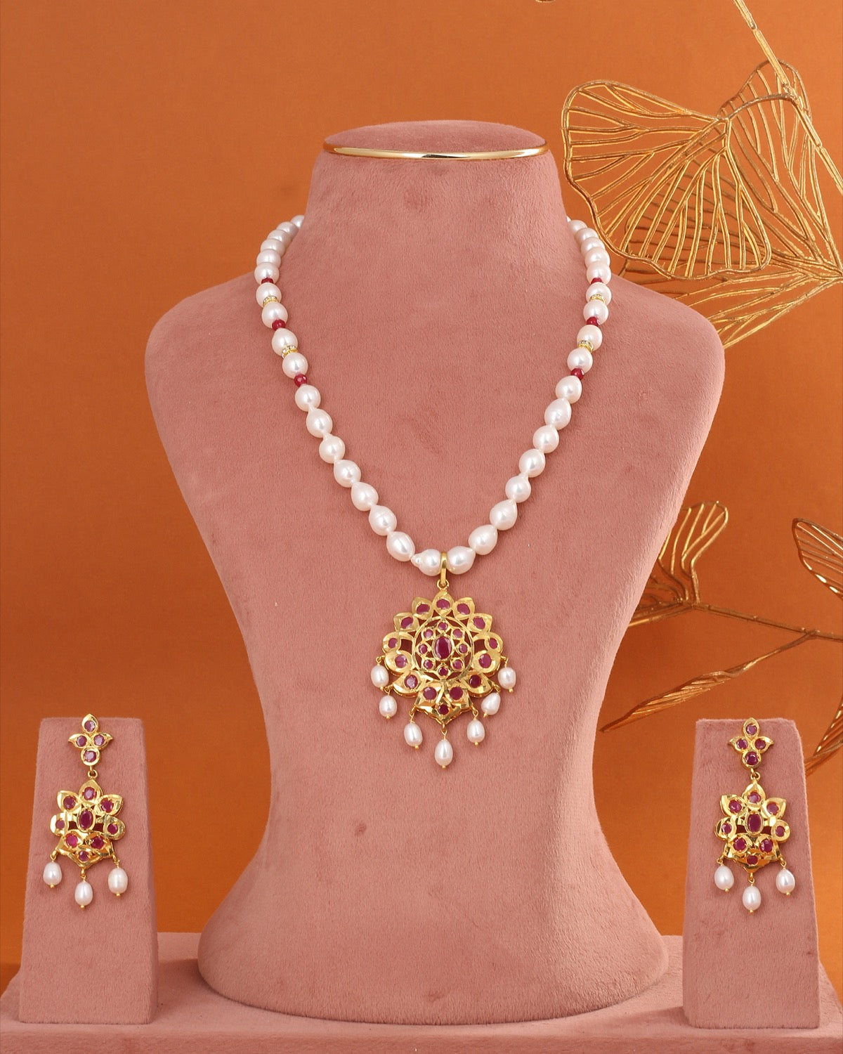 Handcrafted Authentic Single-String Pearl Jewelry Set With Certificate(D.No ADPRLS2770)
