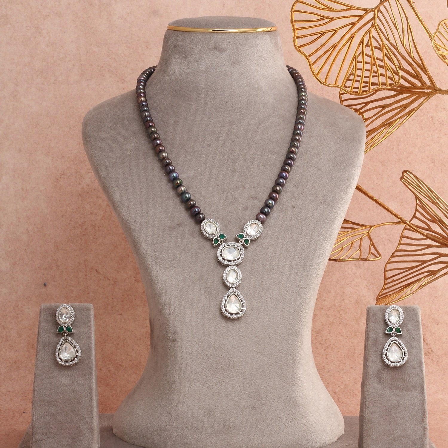 Classic Single Strand Real Black Pearl Set With Certificate,for Women gIRLS(D.No ADPRLS2774)