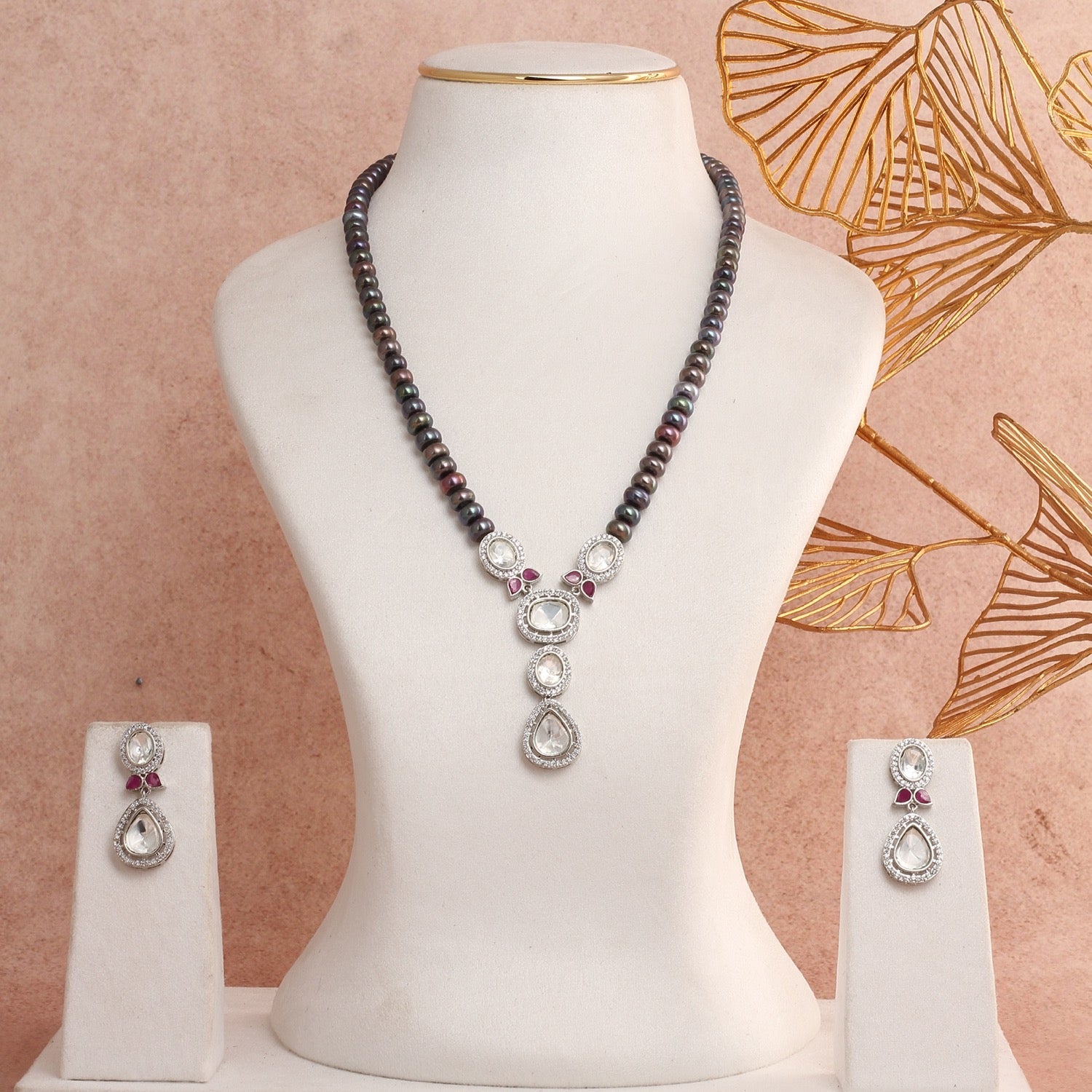 Classic Single Strand Real Black Pearl Set With Certificate,for Women gIRLS(D.No ADPRLS2775)