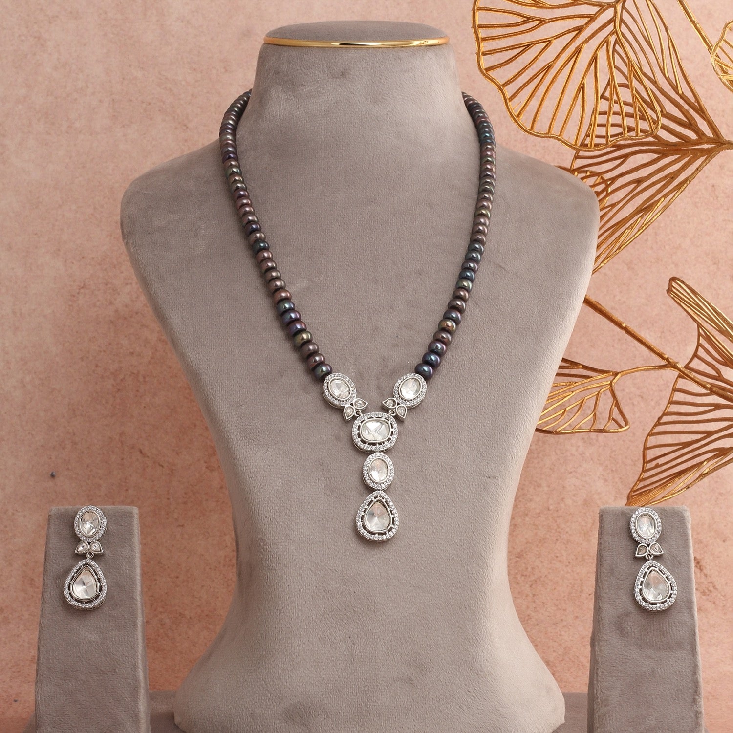 Classic Single Strand Real Black Pearl Set With Certificate,for Women gIRLS(D.No ADPRLS2776)