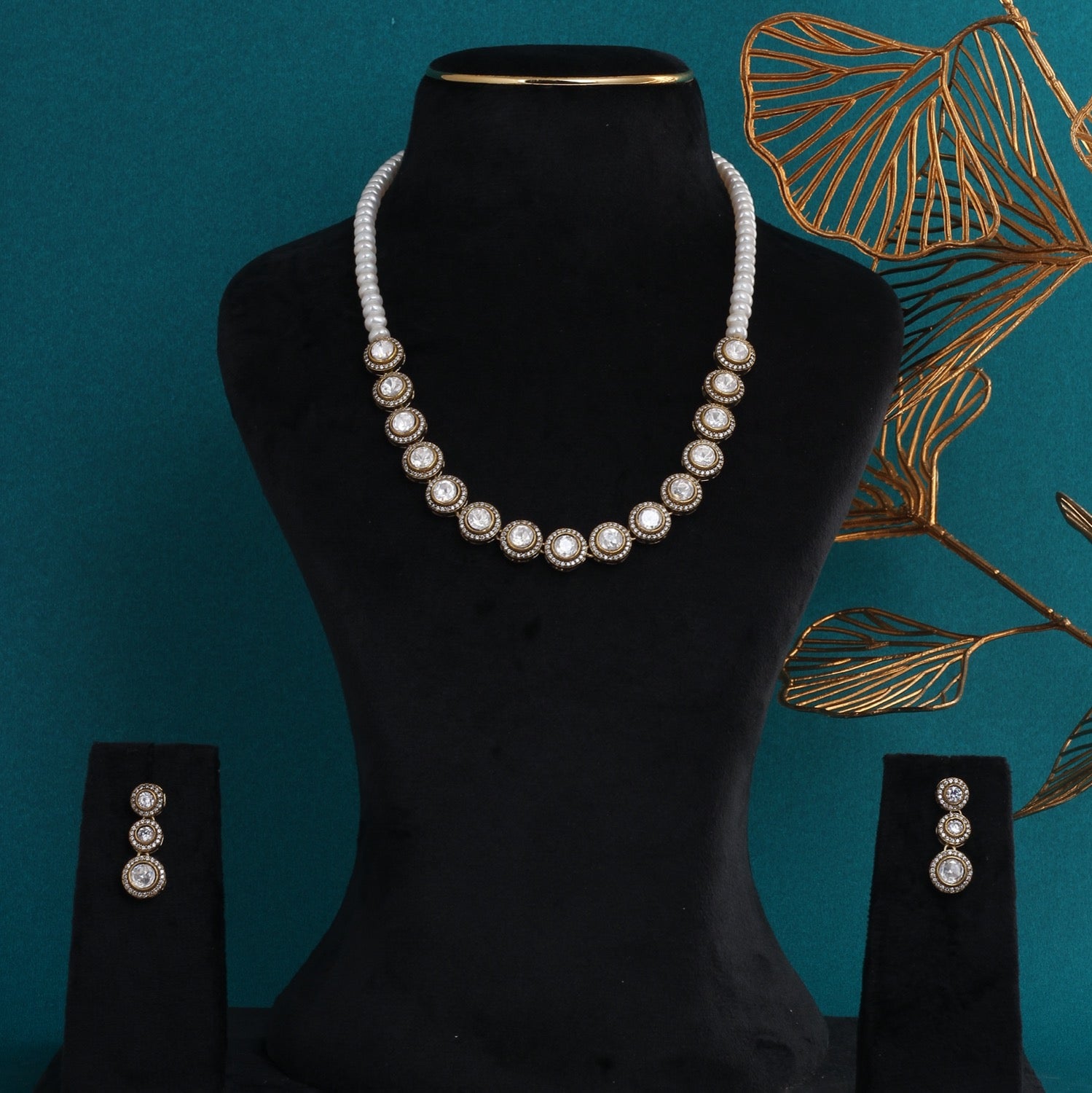 Classic White Real Pearl and Kundan Necklace Set With Certificate,for Women Girls(D.No ADPRLS2784)