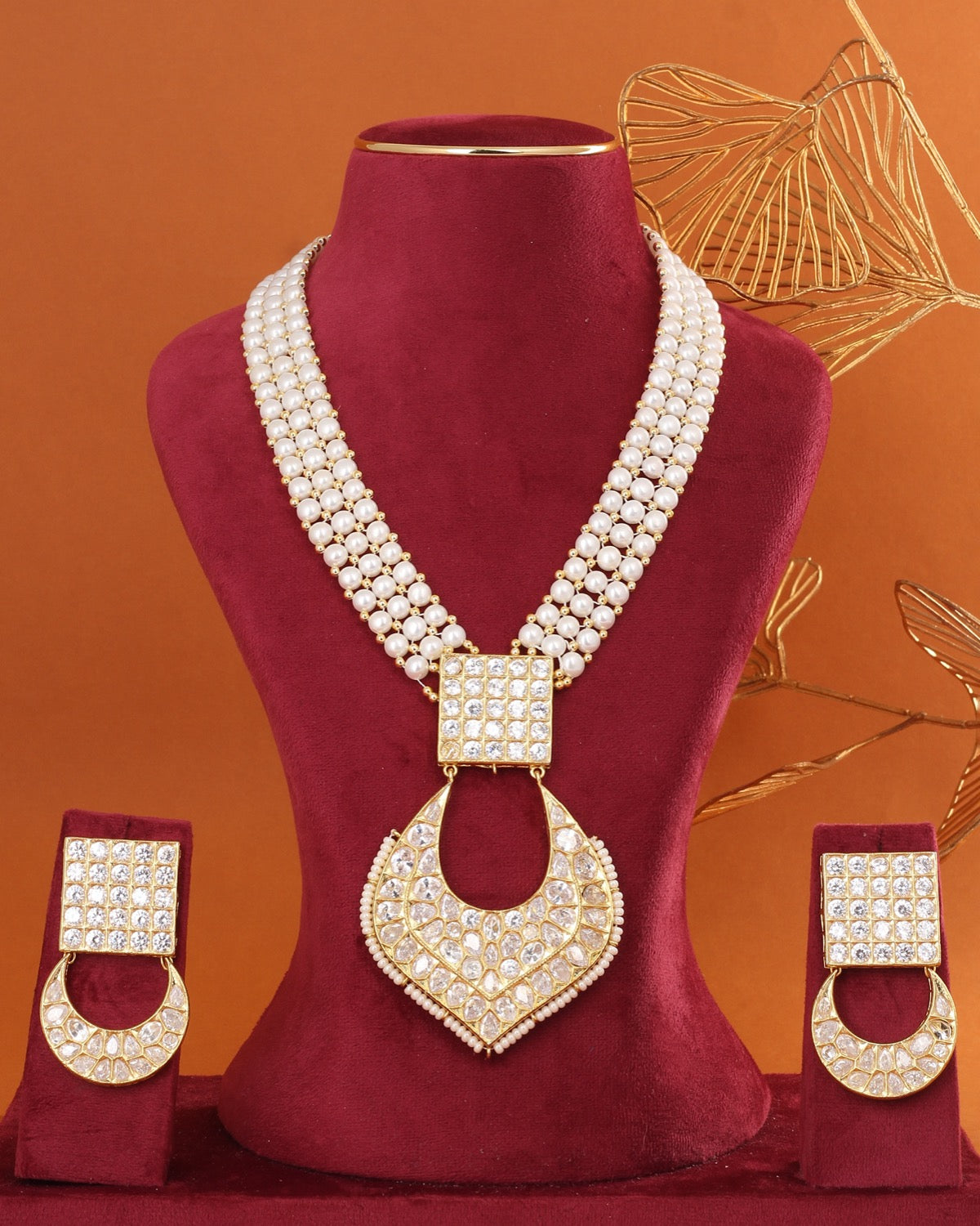 Ethnic Gold-Plated Maharani Style Pearl n Kundan Necklace Set With Certificate(D.No ADPRLS2786)