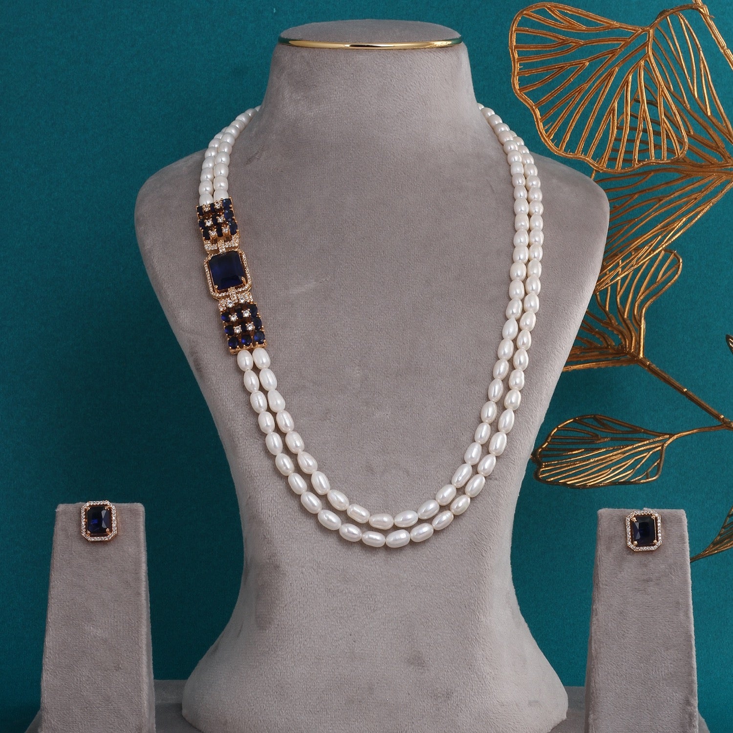 Certified Dual-Layer Pearls N Stone-Studded Necklace Set With Certificate(D.No ADPRLS2795)