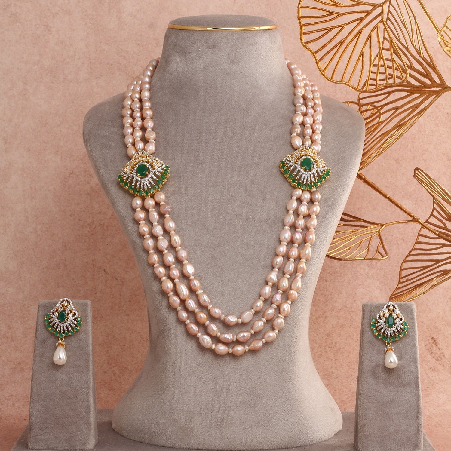 Authentic Triple-Layer Barook Pearls Necklace Set With Certificate(D.No ADPRLS2802)