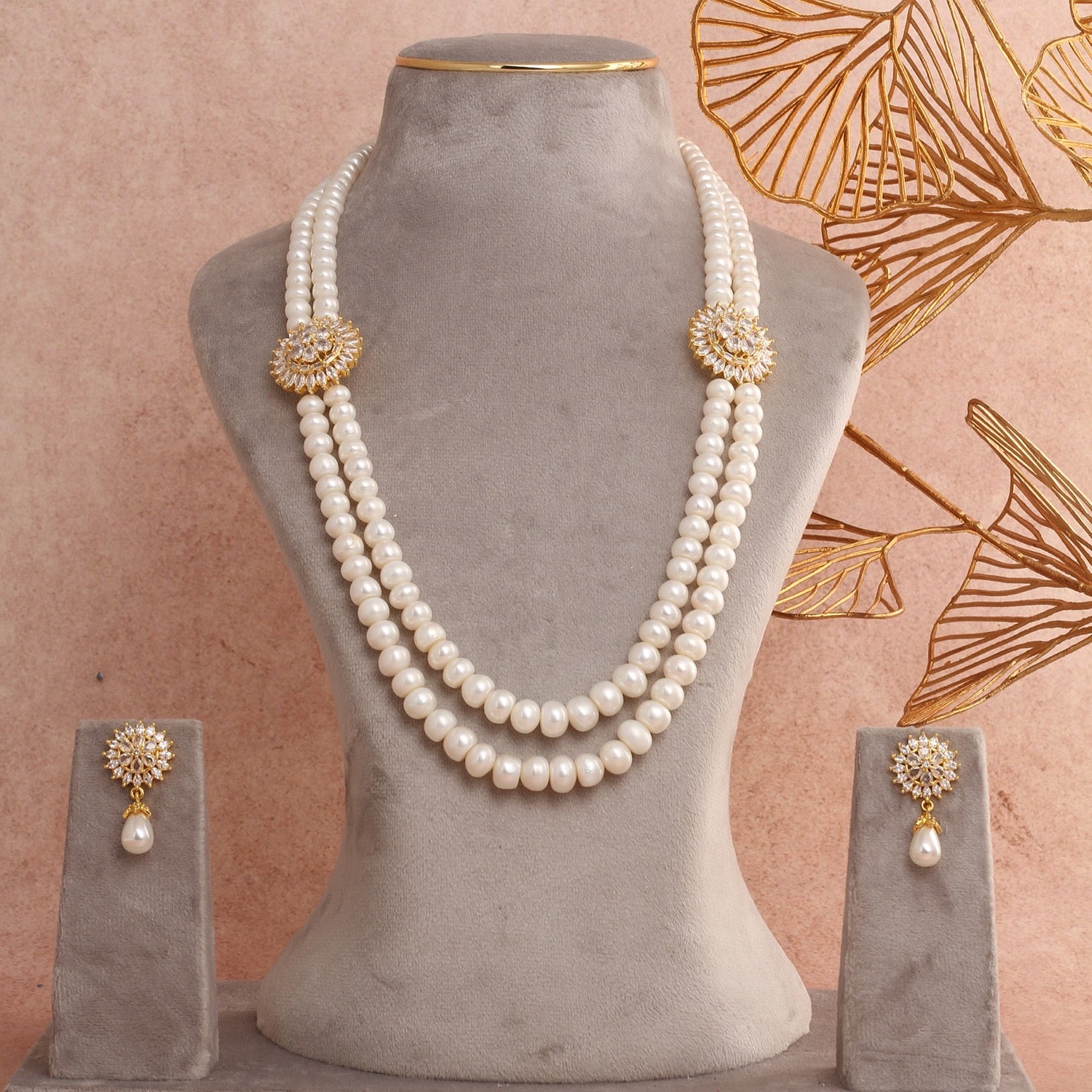 Authentic Double-Layer Pearls Necklace Set For Women Girls With Certificate(D.No ADPRLS2803)