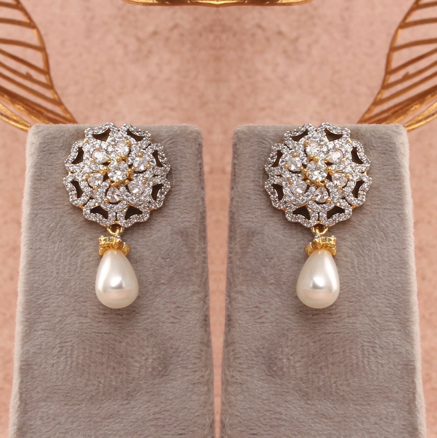 Handcrafted Real Pearls N Stone Brooch Matching Earrings With Certificate(D.No ADPRLS2809)