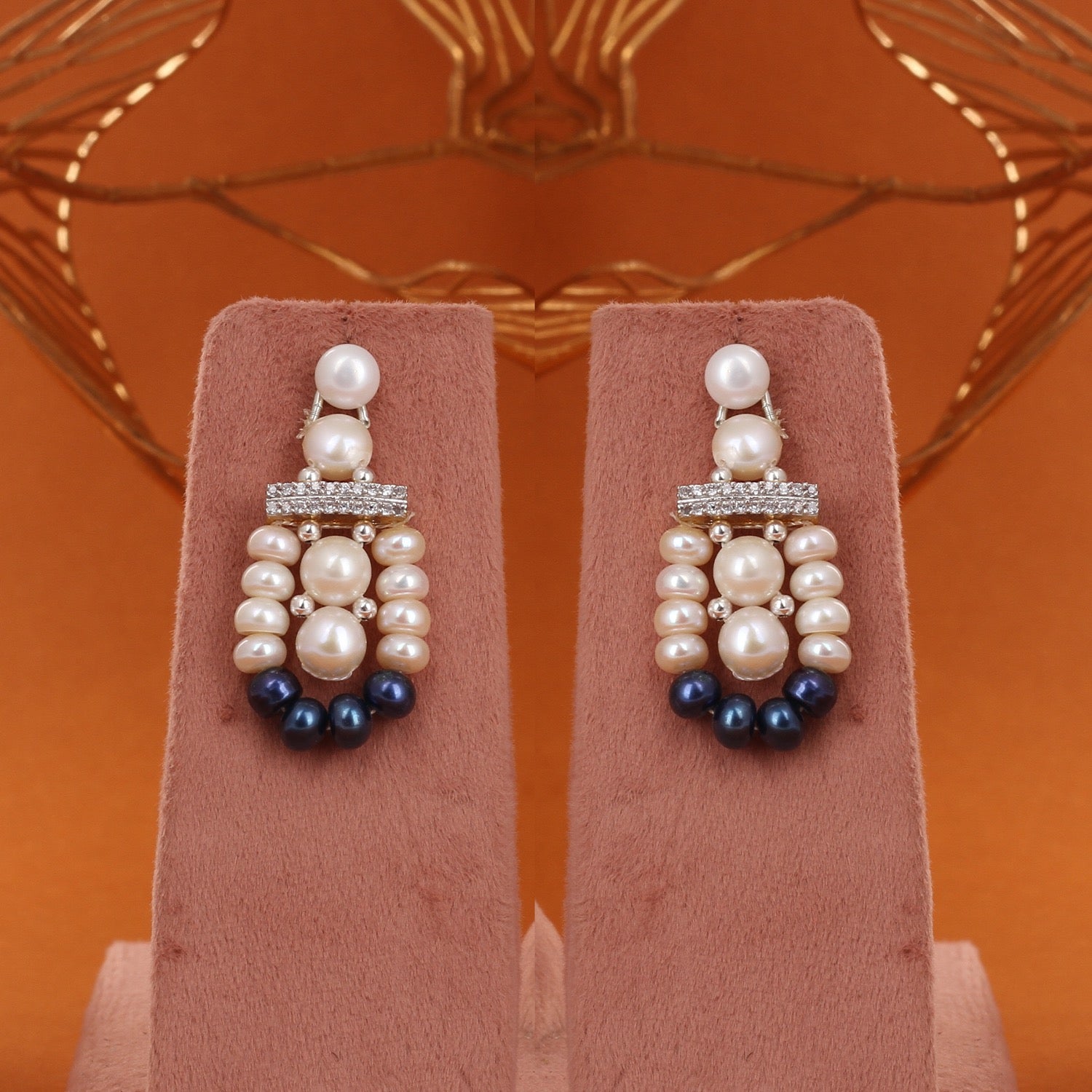 Real Natural Fresh Water Triple String Black N White Pearl Set With Certificate(D.No ADPRLS2848)