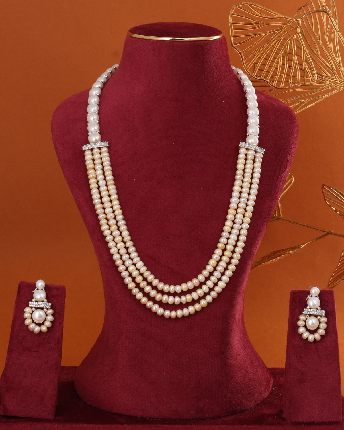 Real Natural Fresh Water Triple String Pearl Set With Certificate(D.No ADPRLS2850)