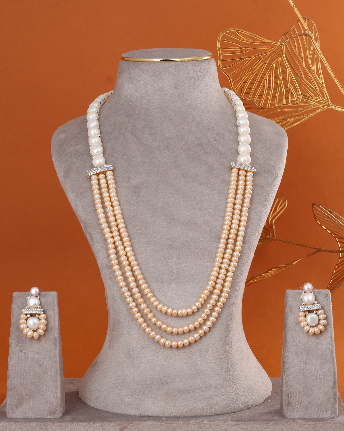 Real Natural Fresh Water Triple String Pearl Set With Certificate(D.No ADPRLS2851)
