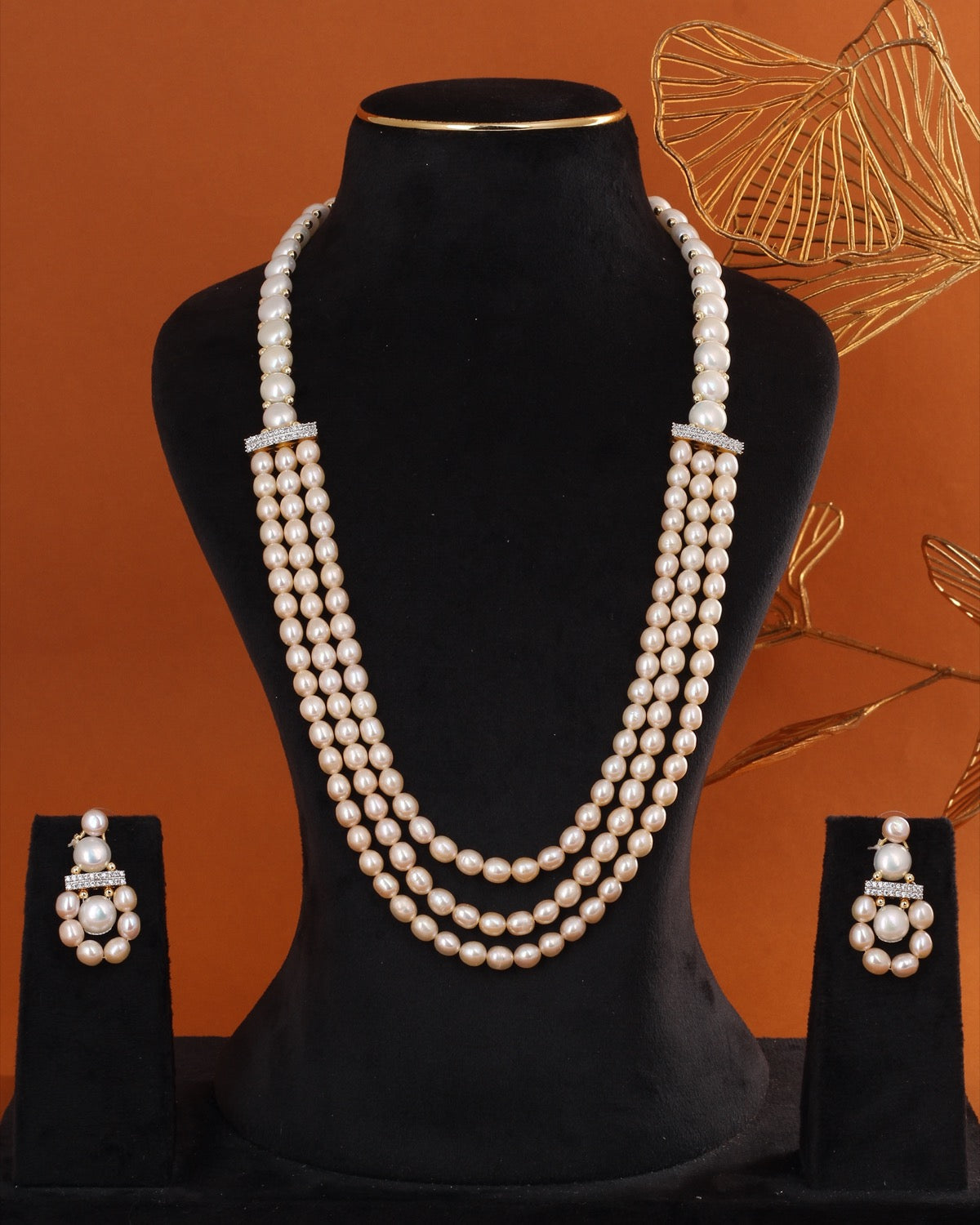 Real Natural Fresh Water Triple String Pearl Set With Certificate(D.No ADPRLS2853)