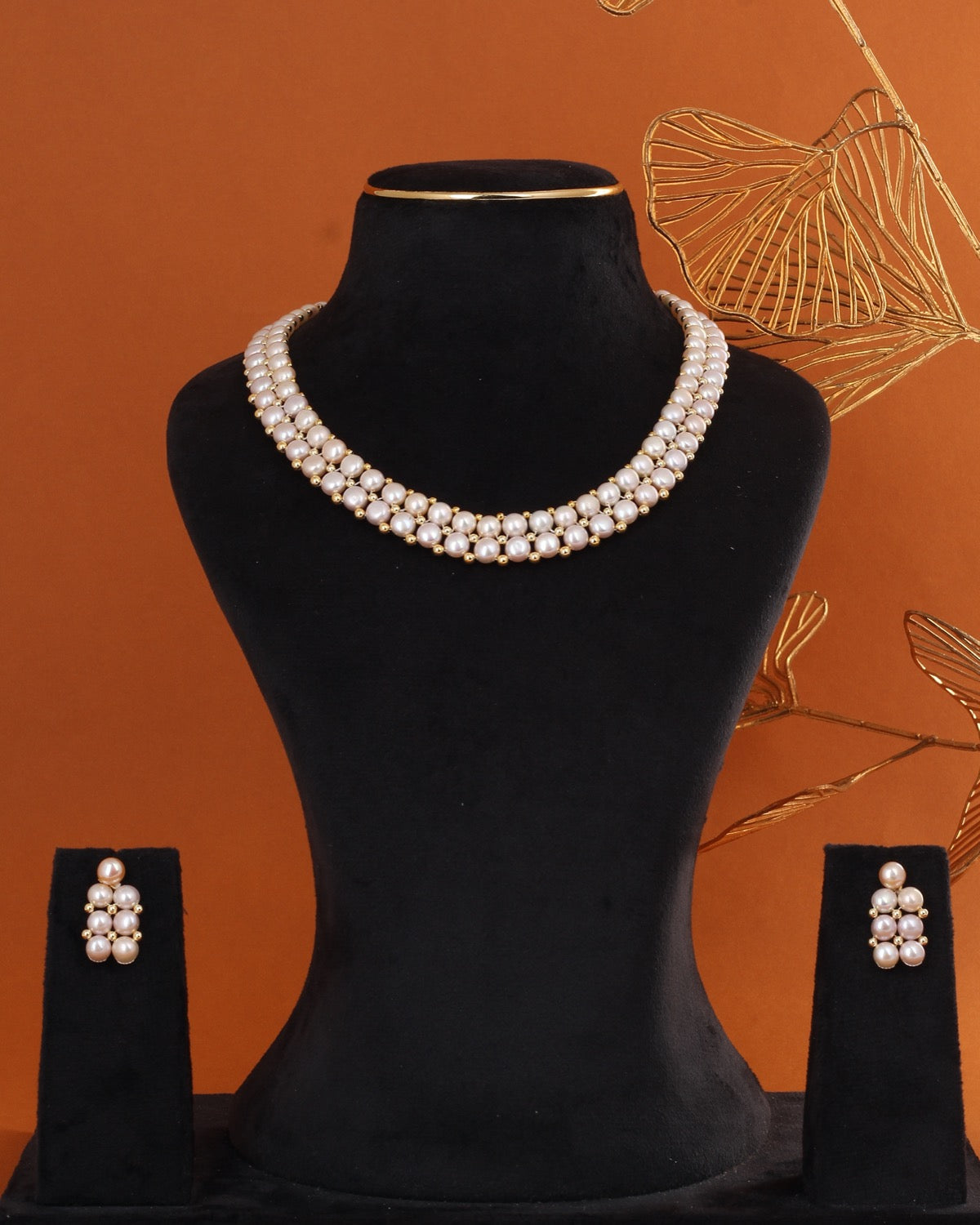 Authentic Real Natural Fresh Water Button Pearl Necklace Set With Certificate(D.No ADPRLS2859)