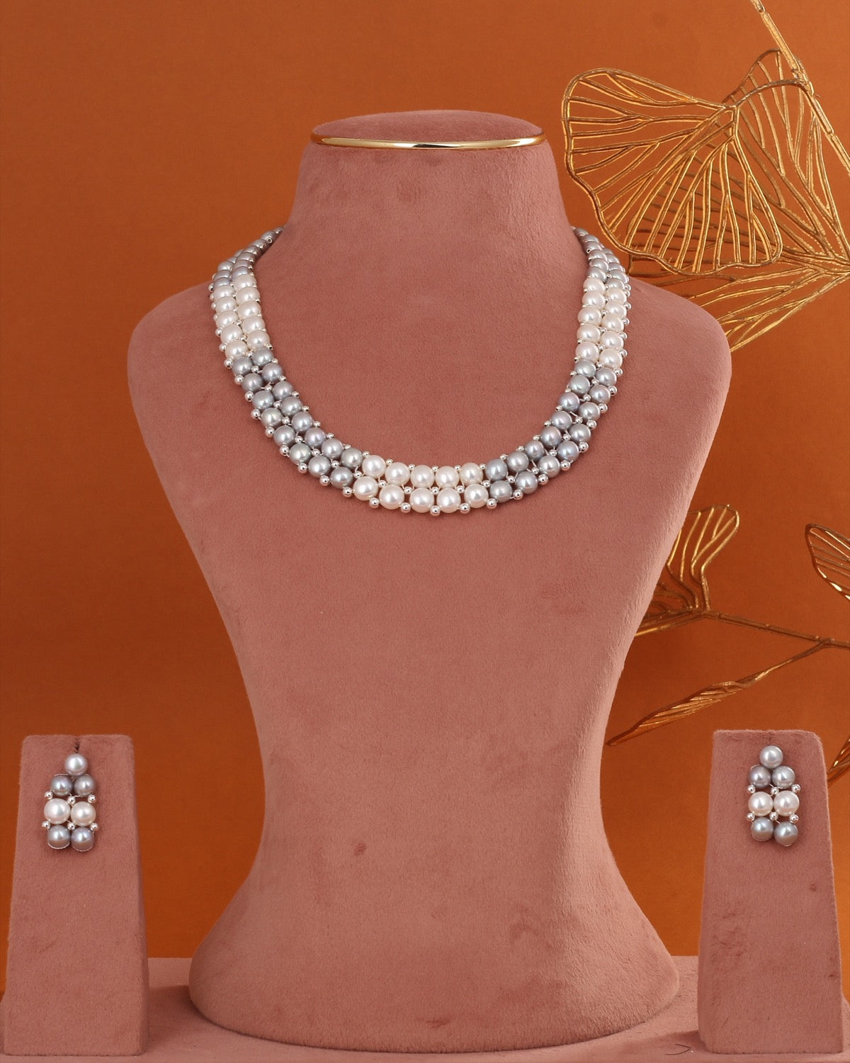 Authentic Real Natural Fresh Water Button Pearl Necklace Set With Certificate(D.No ADPRLS2862)