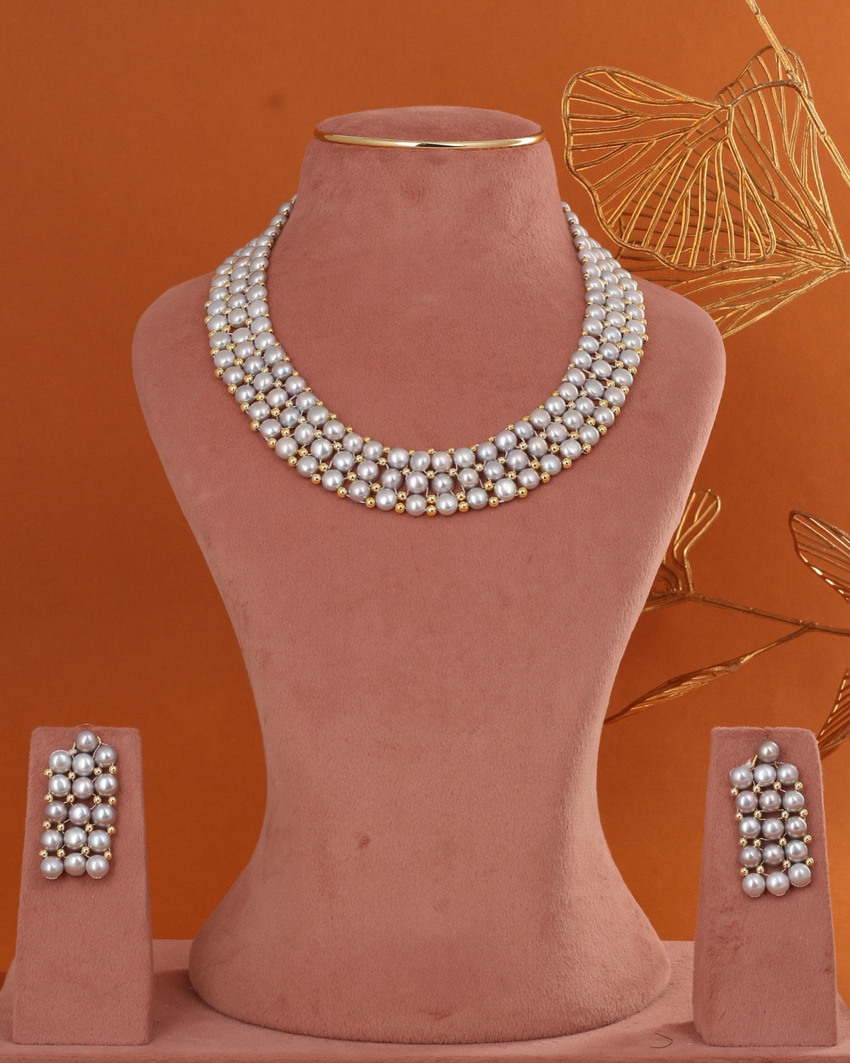 Authentic Real Natural Fresh Water Button Pearl Necklace Set With Certificate(D.No ADPRLS2863)