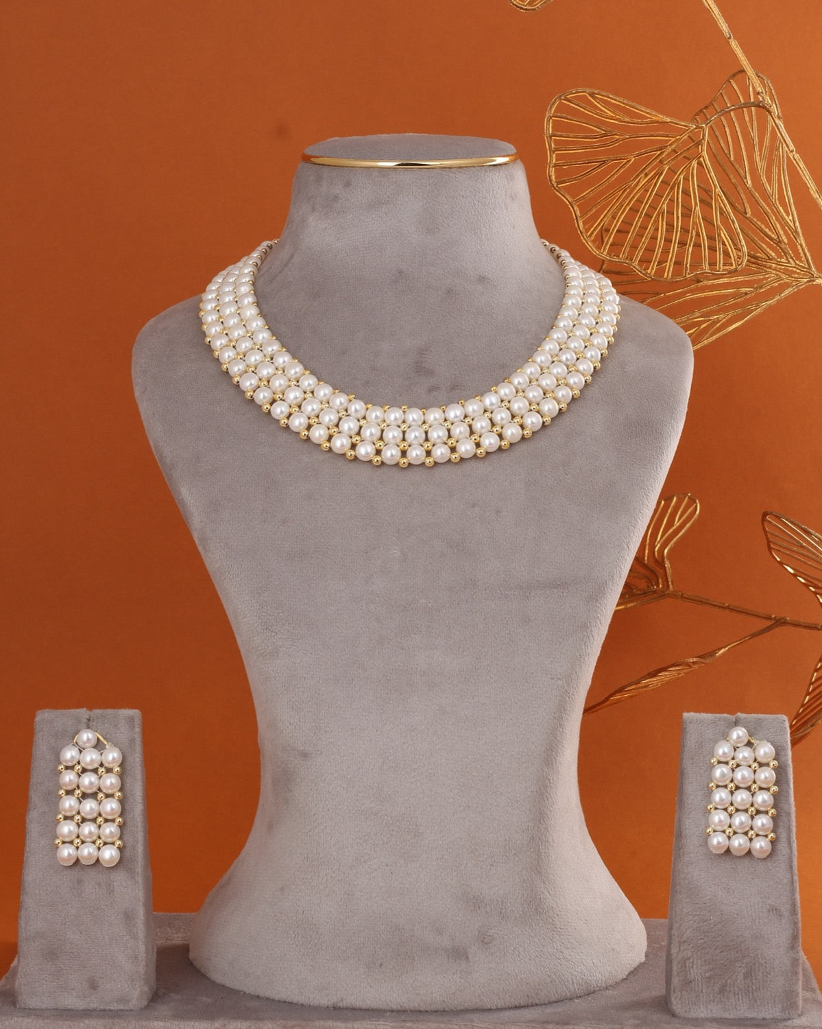 Authentic Real Natural Fresh Water Button Pearl Necklace Set With Certificate(D.No ADPRLS2866)