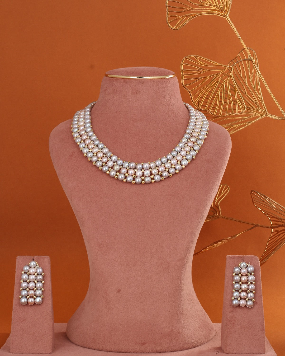 Authentic Real Natural Fresh Water Button Pearl Necklace Set With Certificate(D.No ADPRLS2868)