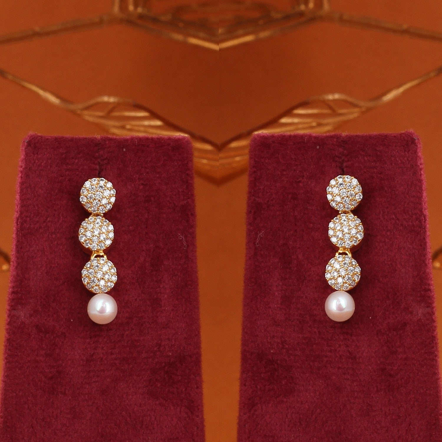 Cz Stone Studded Necklace Set With Real Button Pearls n Certificate(D.No ADPRLS2898)