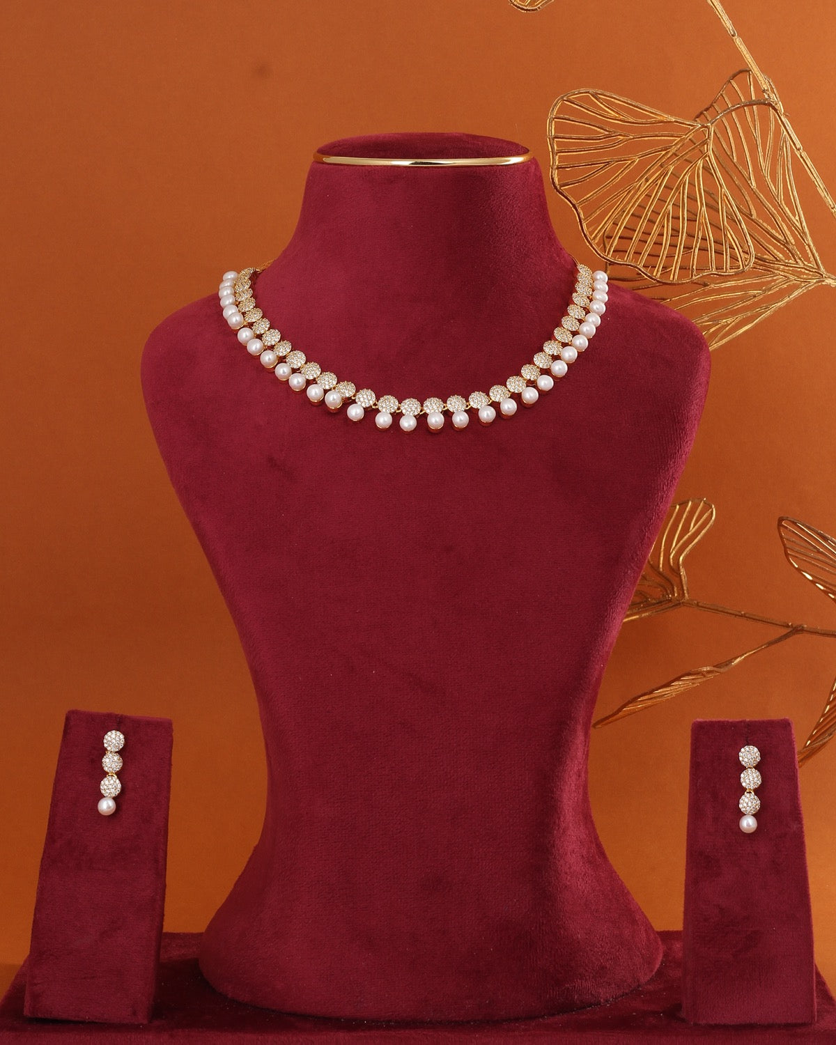 Cz Stone Studded Necklace Set With Real Button Pearls n Certificate(D.No ADPRLS2898)