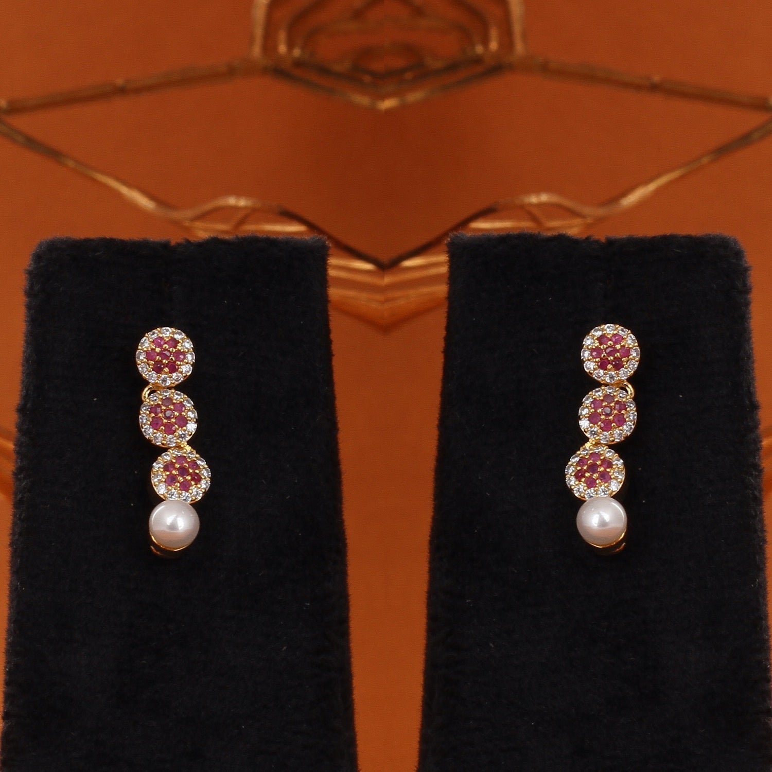 Cz Stone Studded Necklace Set With Real Button Pearls n Certificate(D.No ADPRLS2899)