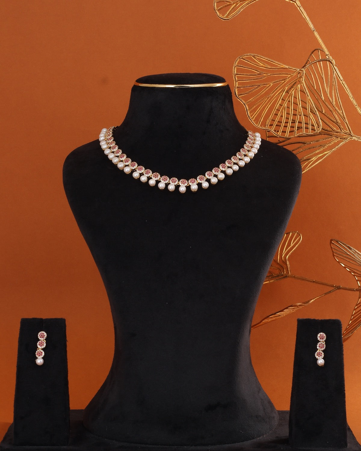 Cz Stone Studded Necklace Set With Real Button Pearls n Certificate(D.No ADPRLS2899)