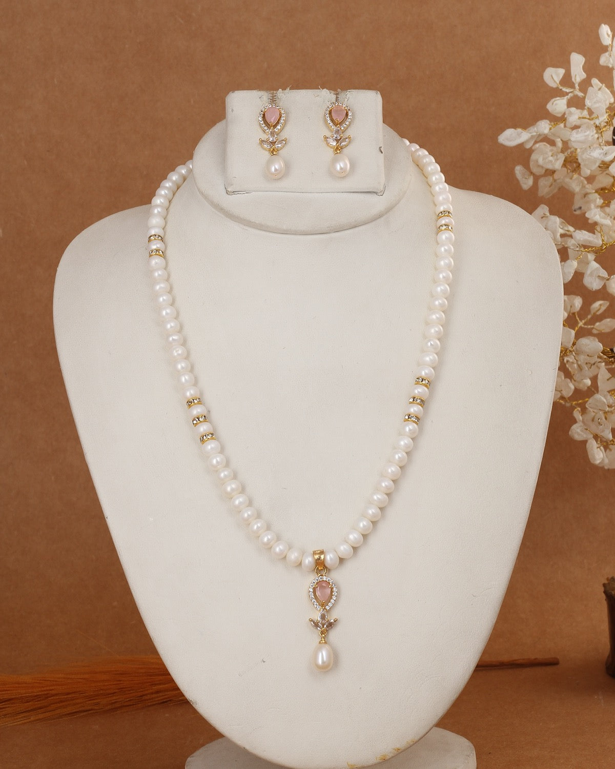 Authentic Natural Freshwater Single String Real Pearl Necklace Set With Certificate(D.No ADPRLS2905)