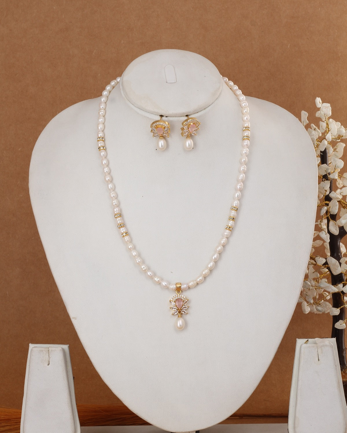 Authentic Natural Freshwater Single String Real Pearl Necklace Set With Certificate(D.No ADPRLS2916)