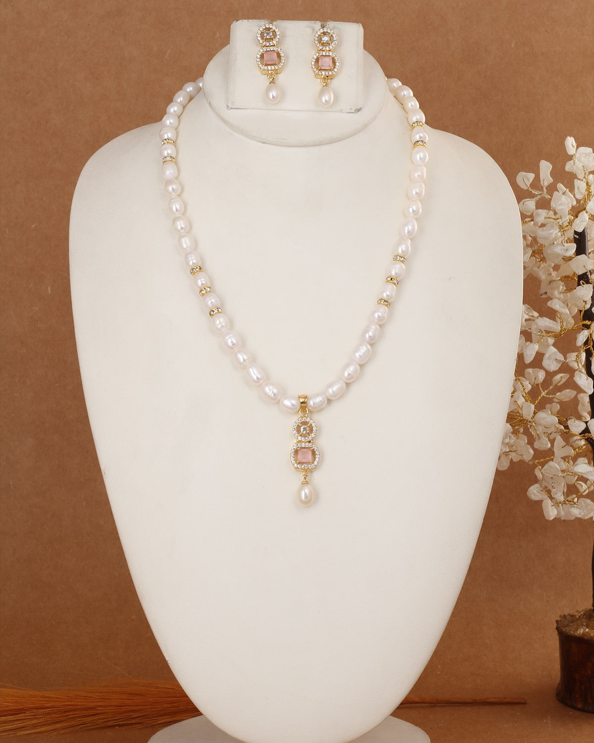 Authentic Natural Freshwater Single String Real Pearl Necklace Set With Certificate(D.No ADPRLS2921)