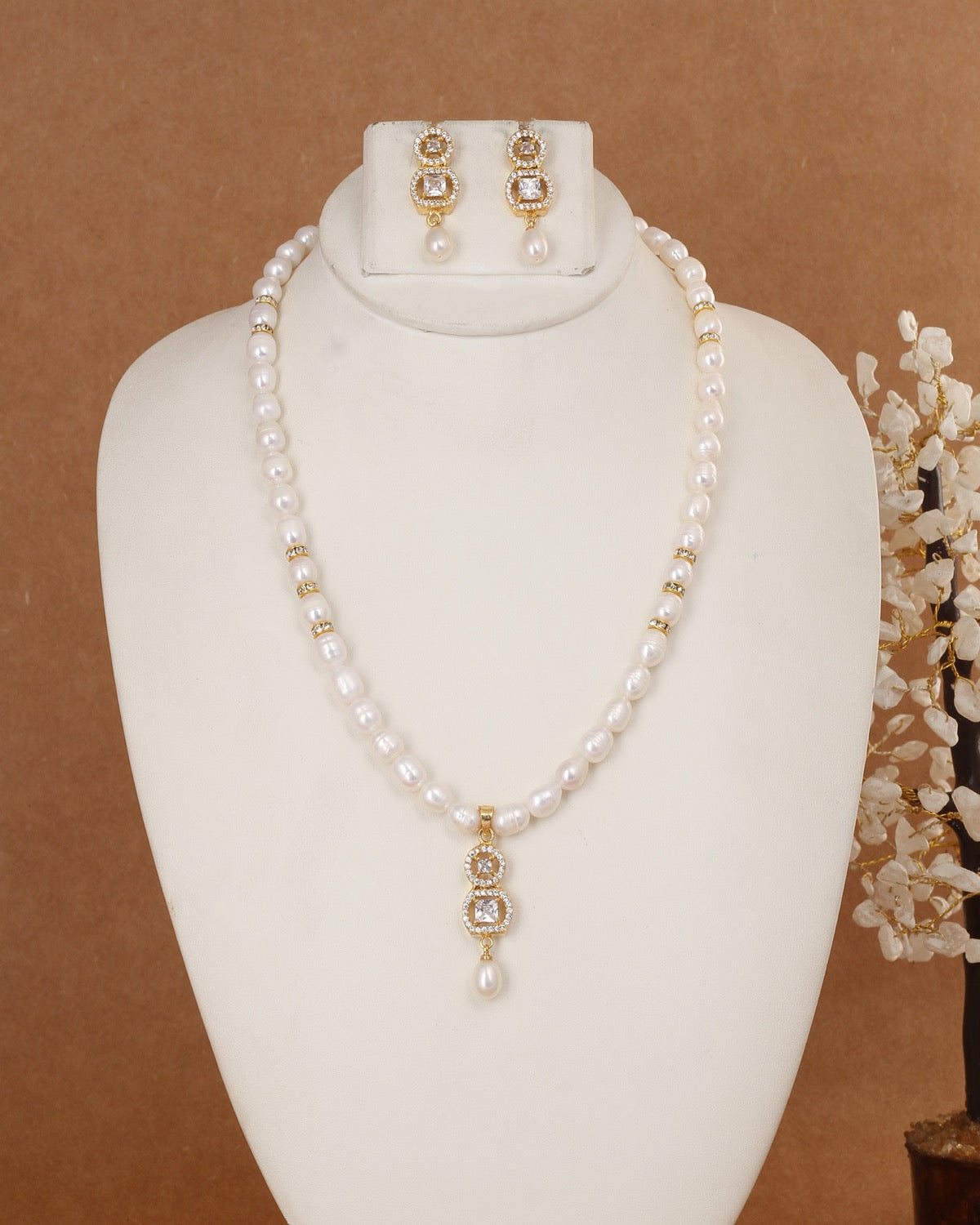 Authentic Natural Freshwater Single String Real Pearl Necklace Set With Certificate(D.No ADPRLS2925)