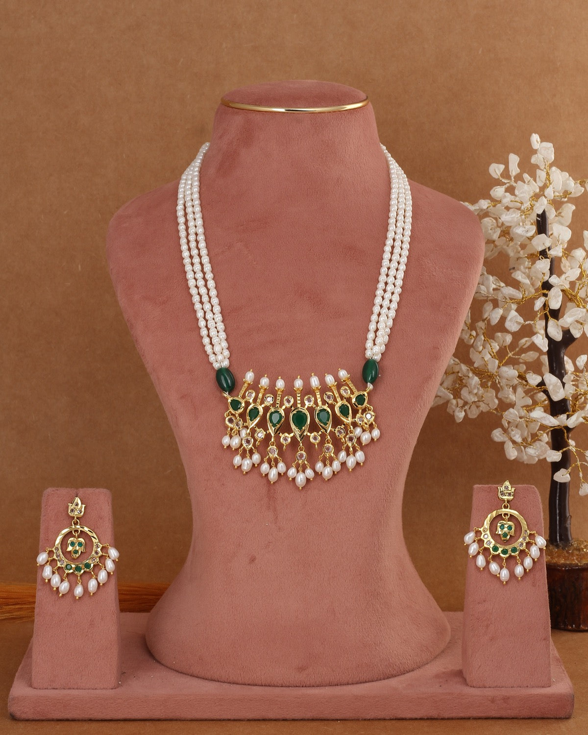 Traditional Hyderabadi Timmani Natural Freshwater Pearl Necklace Set For Women With Certificate(D.No ADPRLS2953)