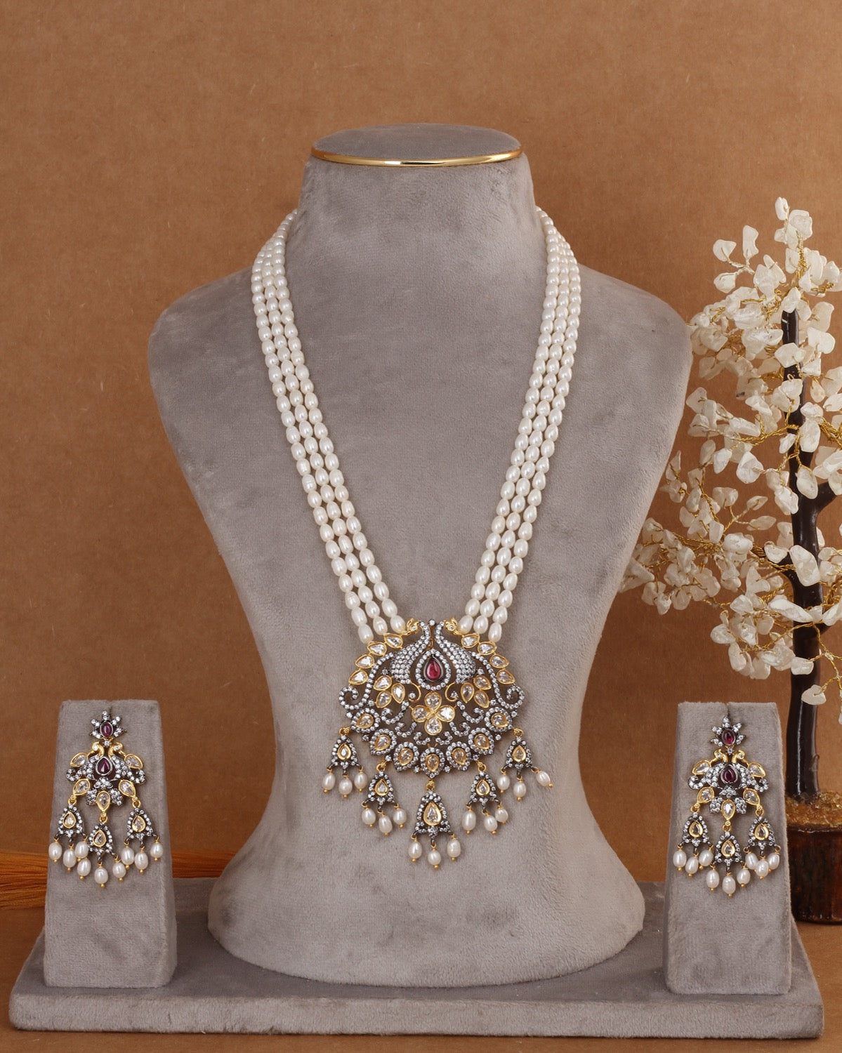 Real Hyderabadi Natural Freshwater Pearl Necklace Set For Women With Certificate(D.No ADPRLS2955)