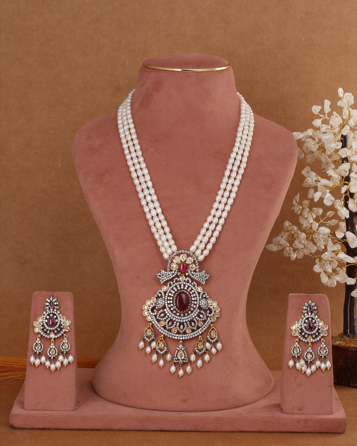Real Hyderabadi Natural Freshwater Pearl Necklace Set For Women With Certificate(D.No ADPRLS2956)