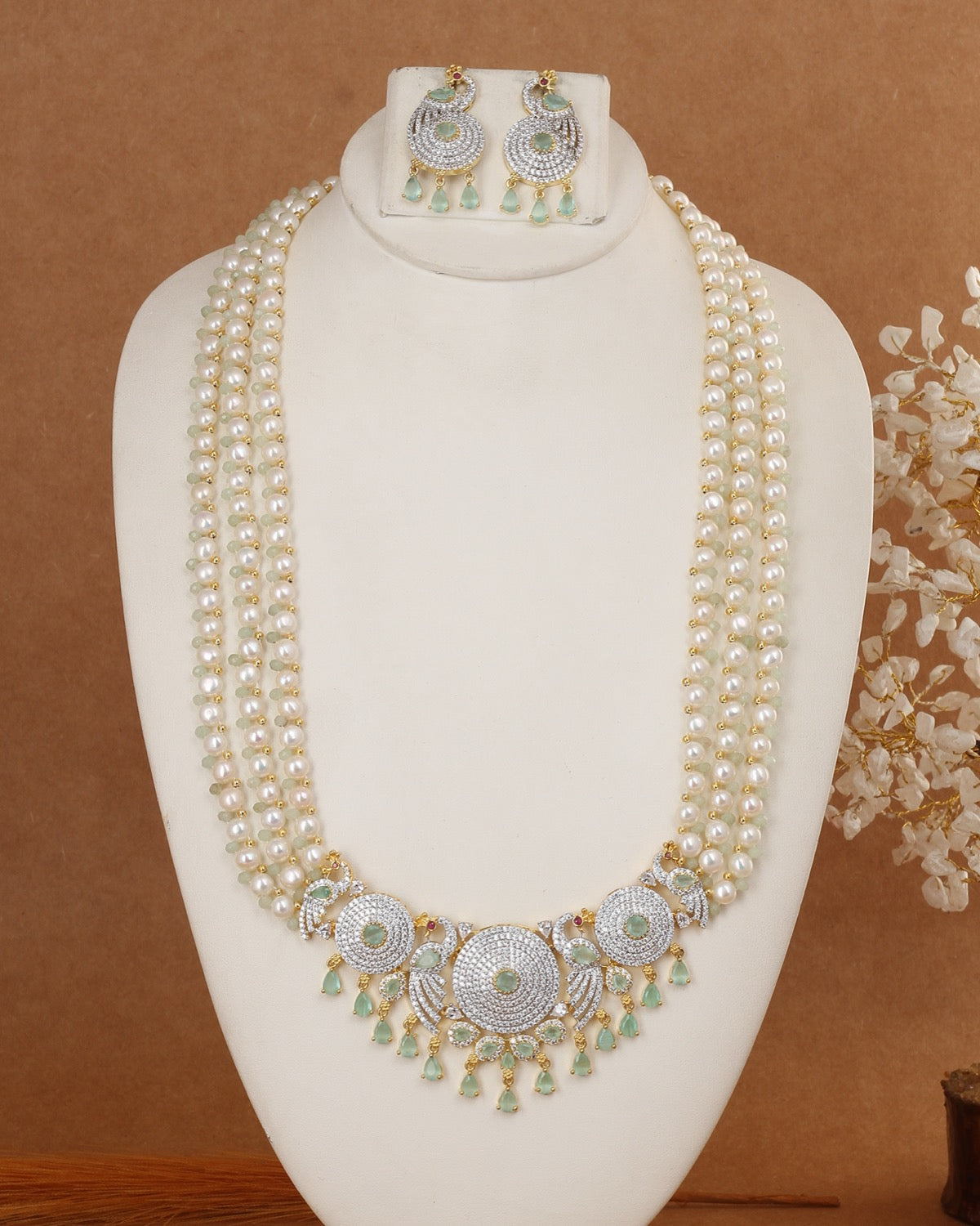 Real Hyderabadi Natural Freshwater Button Pearl Necklace Set For Women With Certificate(D.No ADPRLS2957)