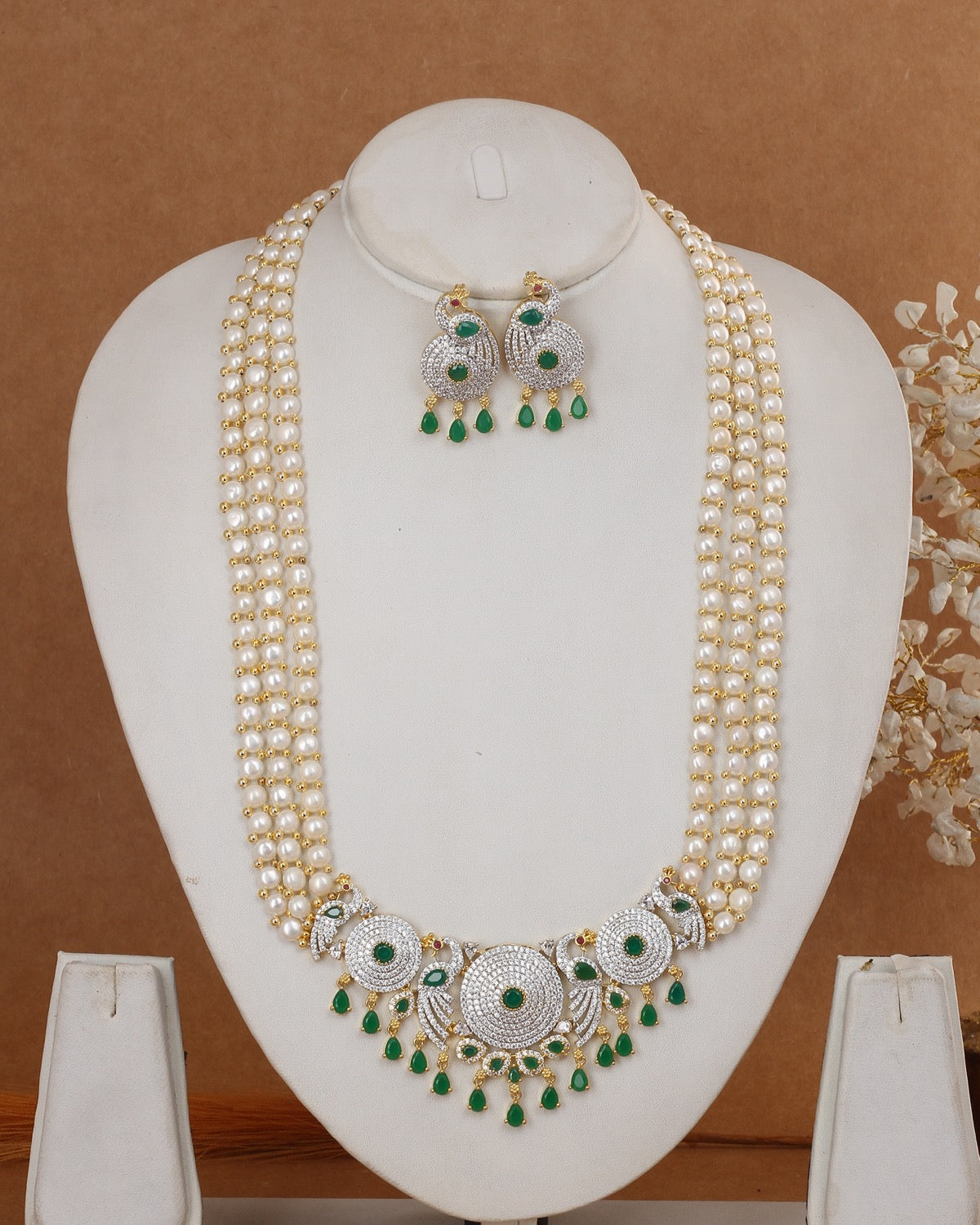 Real Hyderabadi Natural Freshwater Button Pearl Necklace Set For Women With Certificate(D.No ADPRLS2958)