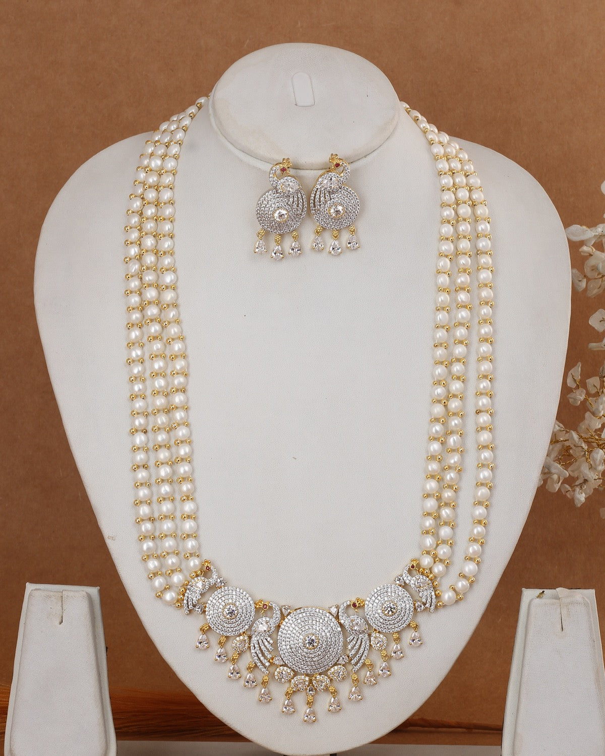 Real Hyderabadi Natural Freshwater Button Pearl Necklace Set For Women With Certificate(D.No ADPRLS2961)