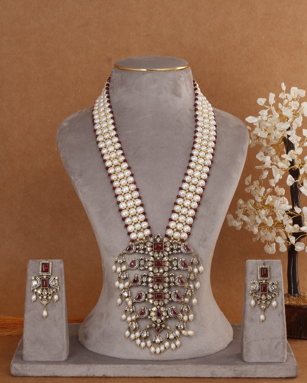Exclusive Real Natural Freshwater Button Pearl Necklace Set For Women With Certificate(D.No ADPRLS2964)