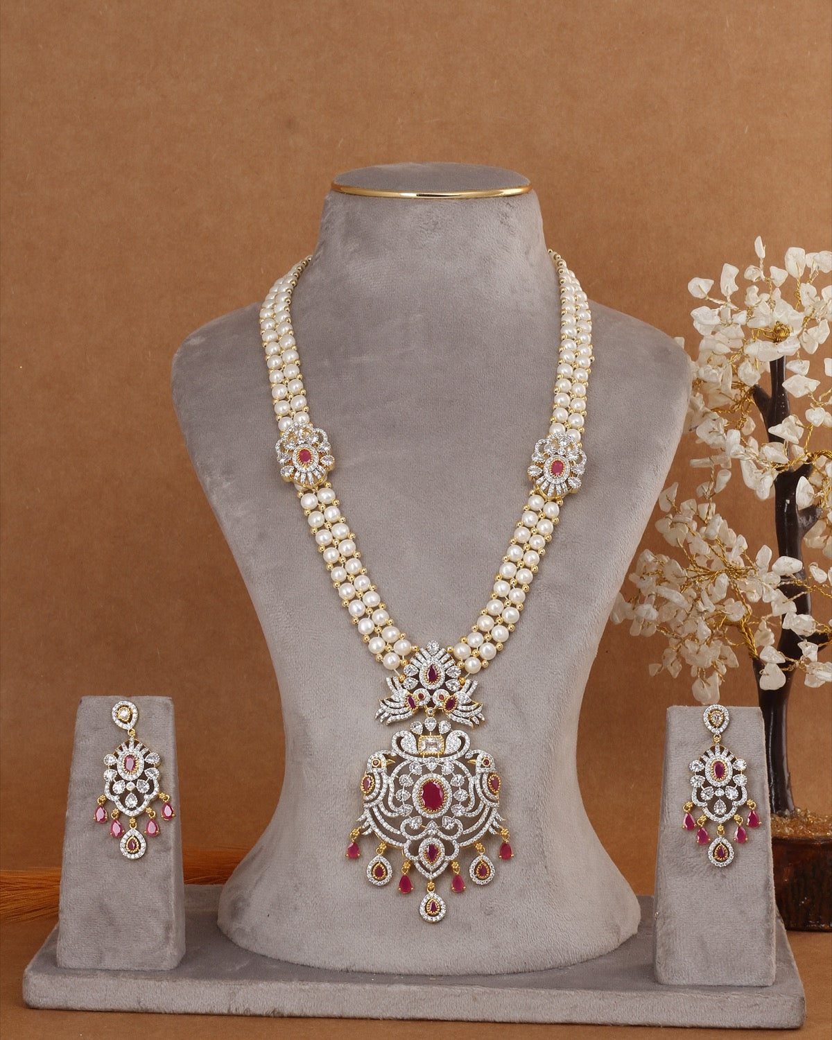 Exclusive Real Natural Freshwater Button Pearl Necklace Set For Women With Certificate(D.No ADPRLS2969)