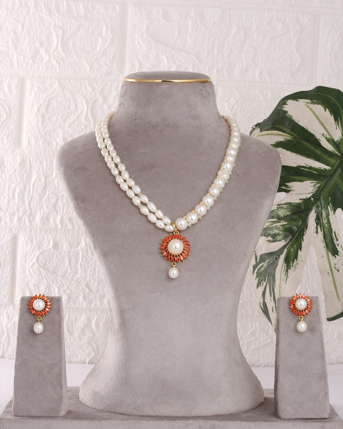 Authentic Real Natural Freshwater Button Pearl Necklace Set For Women With Certificate(D.No ADPRLS3098)